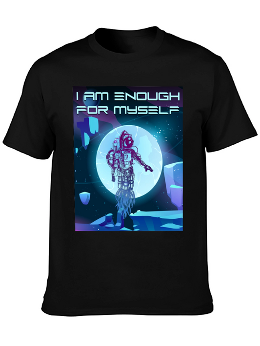 Astronaut Graphic Tee - I am Enough for Myself Black T-Shirt