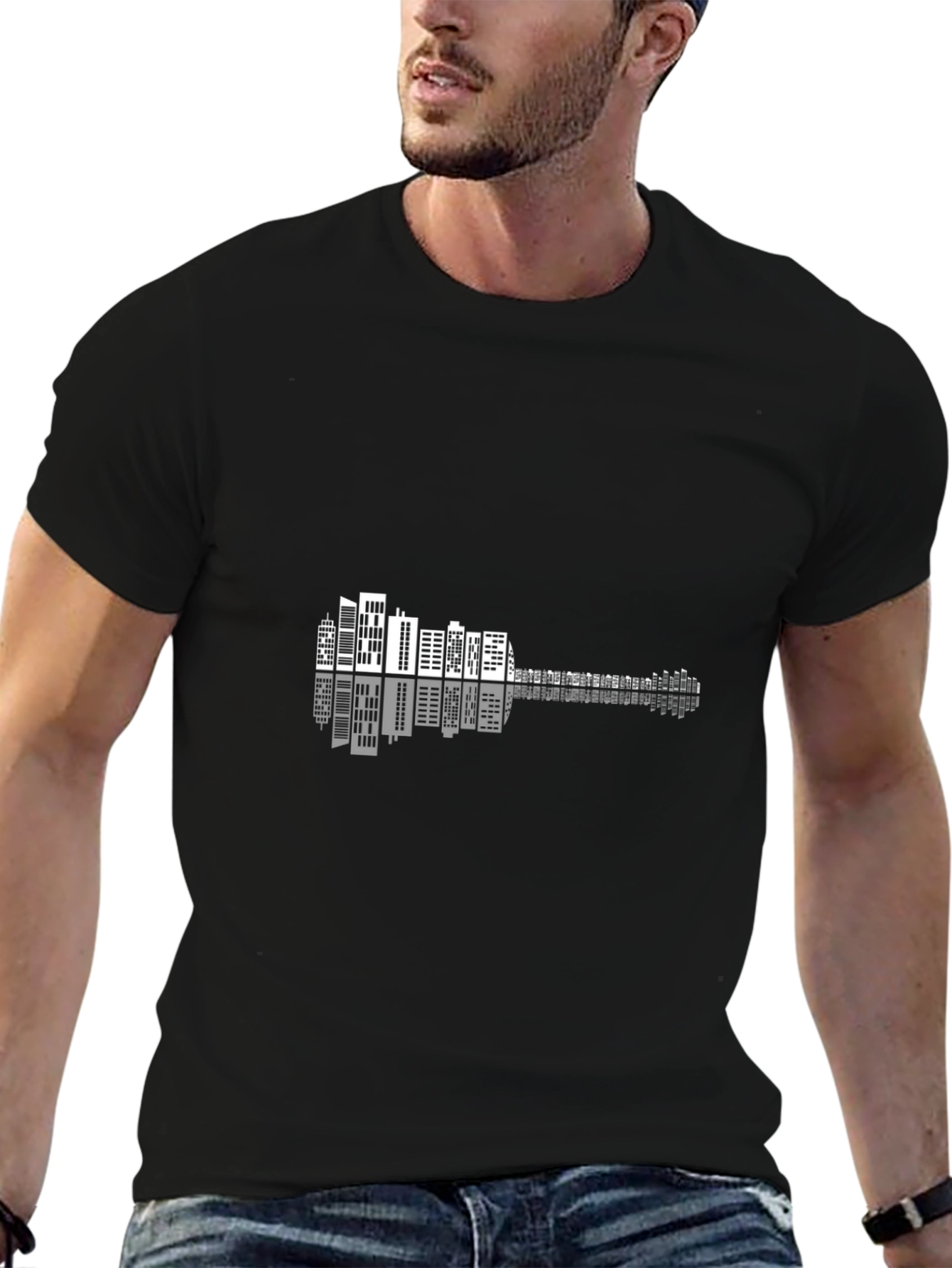 Cityscape Guitar Graphic Tee - Black