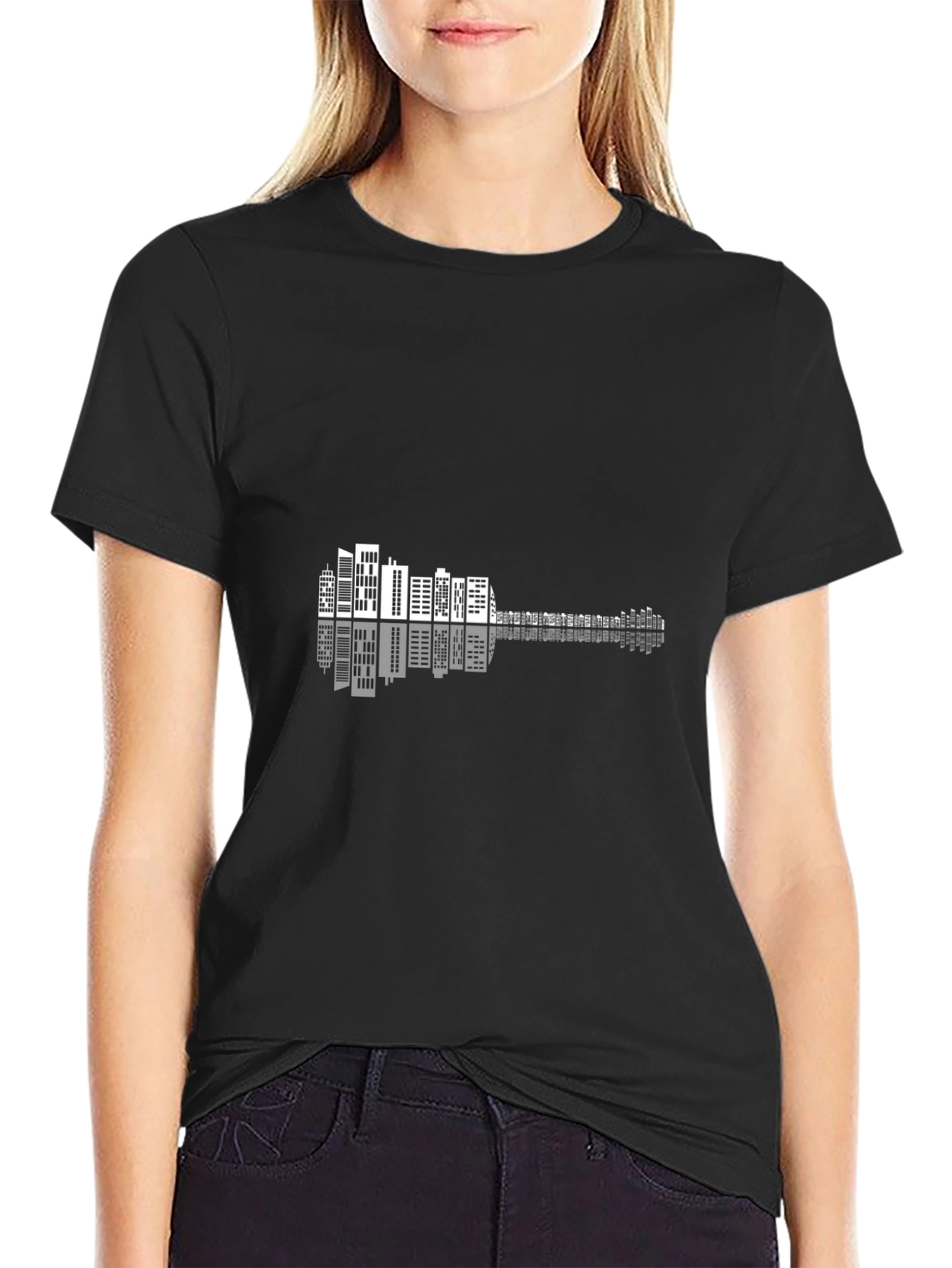 Cityscape Guitar Graphic Tee - Black