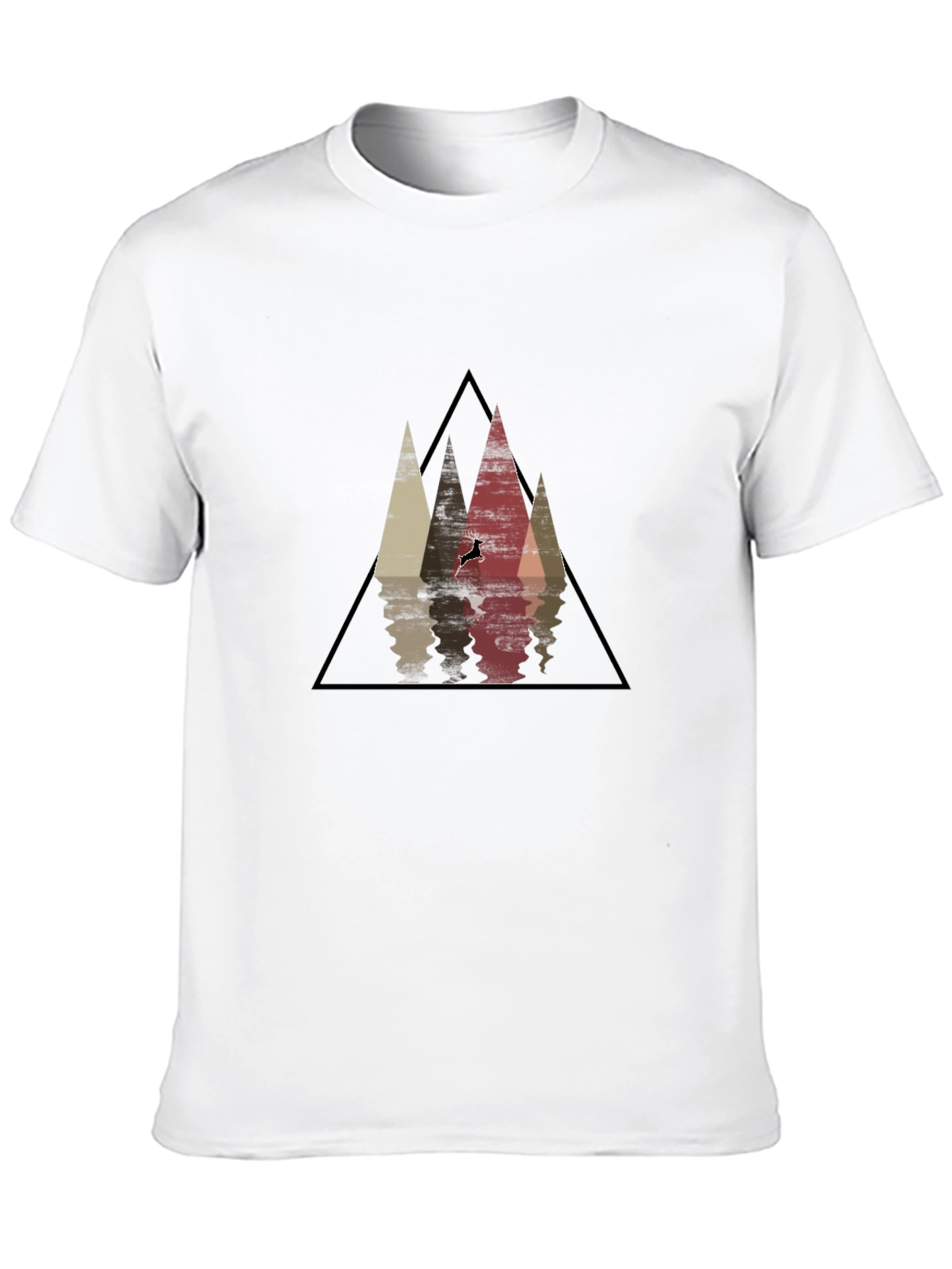 Mountain Reflection Black T-Shirt - Geometric Deer Graphic Tee