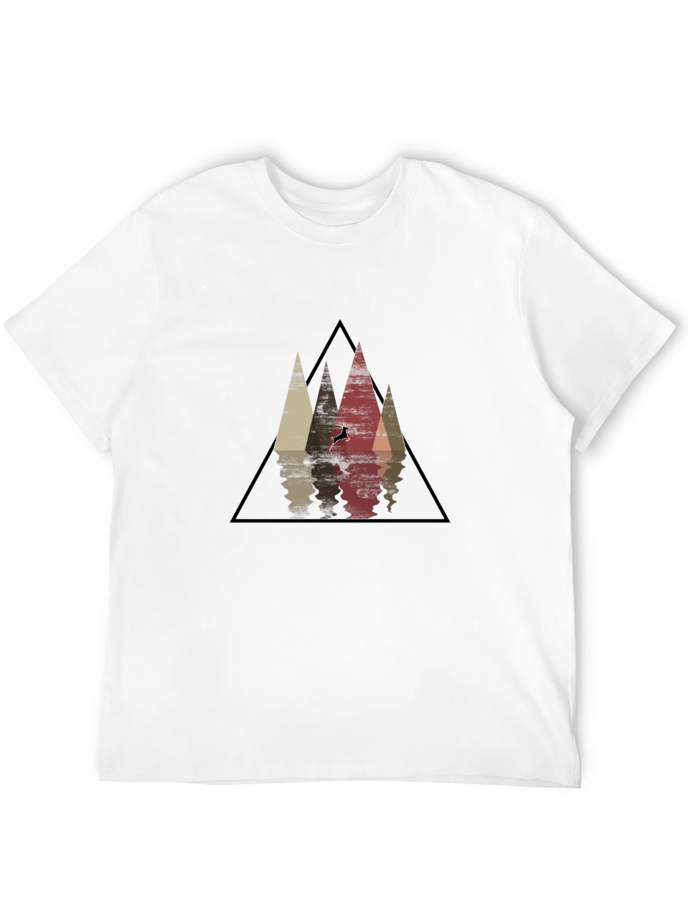 Mountain Reflection Black T-Shirt - Geometric Deer Graphic Tee