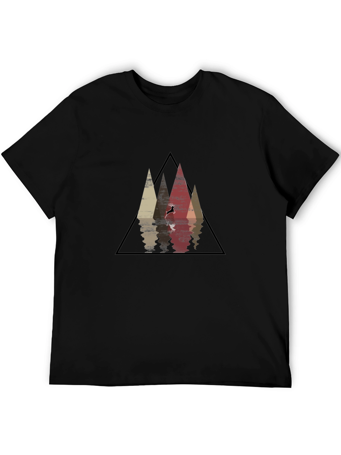 Mountain Reflection Black T-Shirt - Geometric Deer Graphic Tee