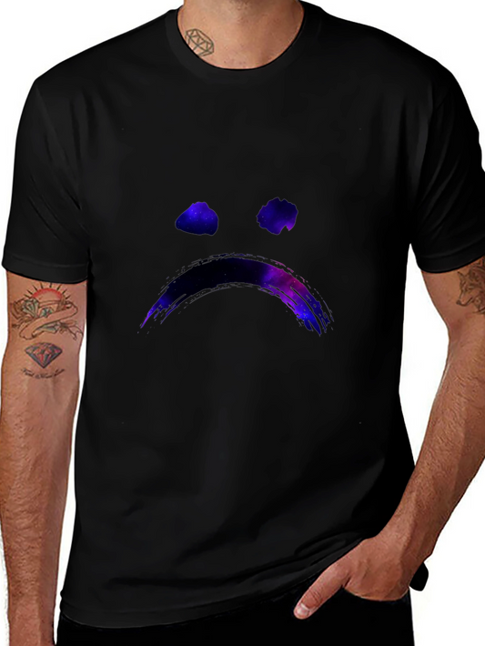 Galaxy Sad Face Graphic Black T-Shirt