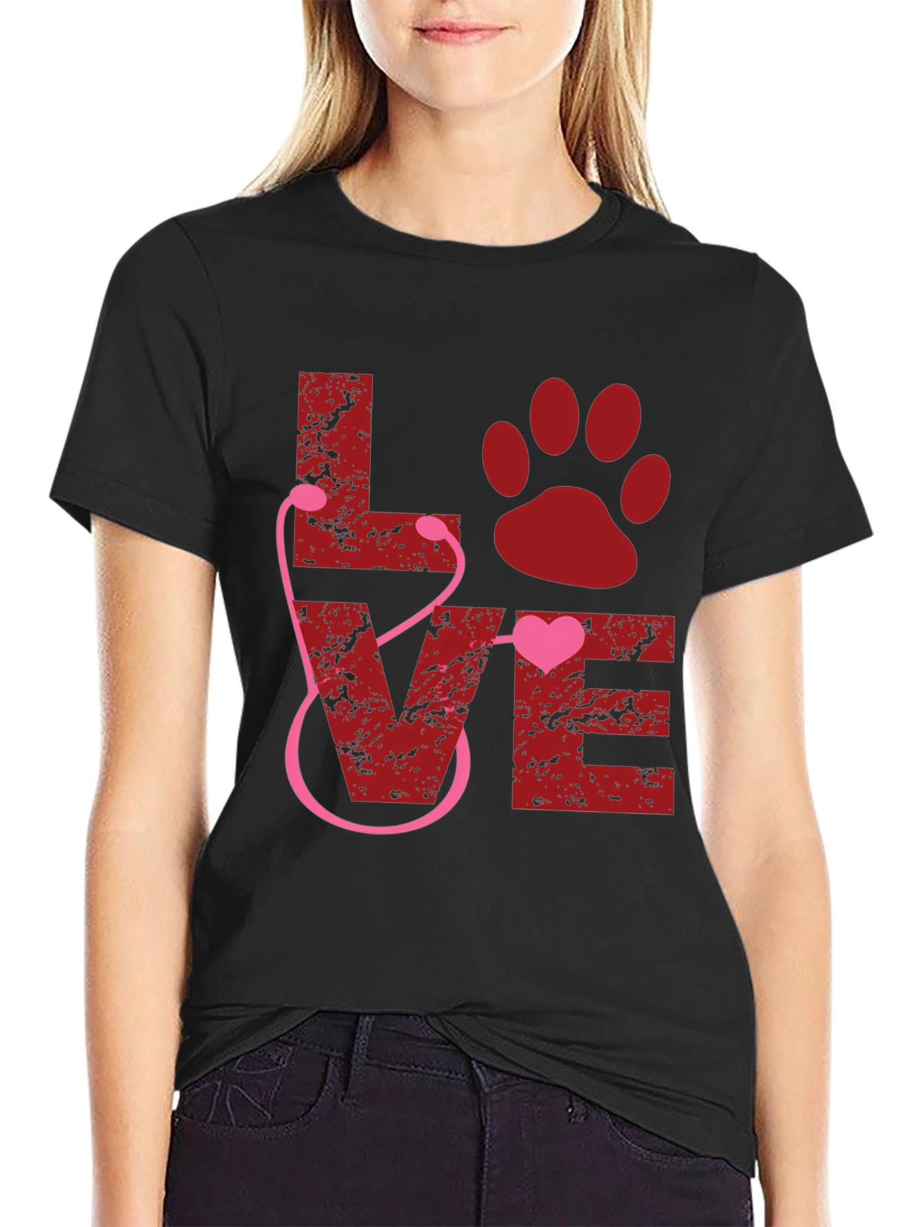 Veterinarian Love Paw Heart Stethoscope T-Shirt