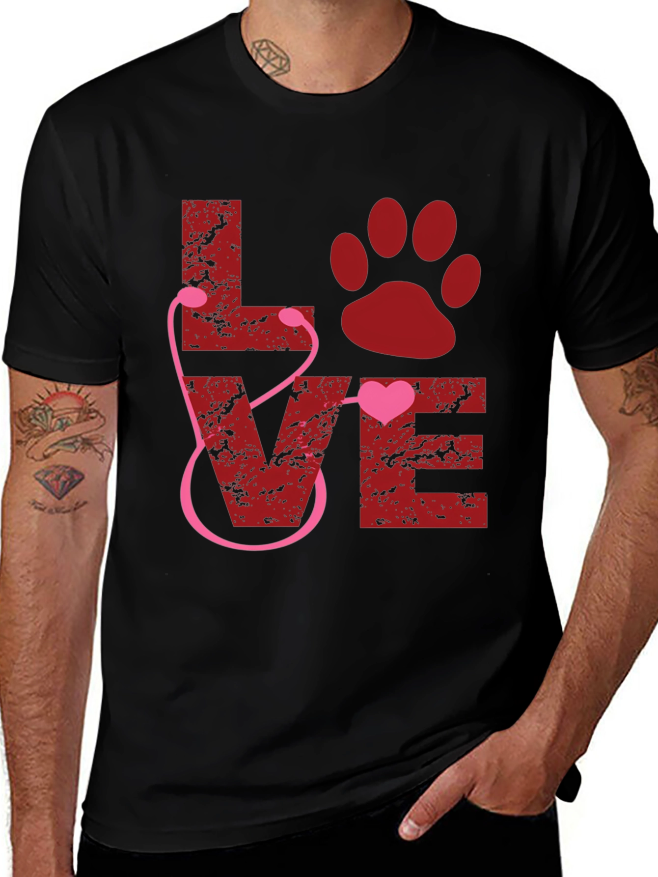 Veterinarian Love Paw Heart Stethoscope T-Shirt