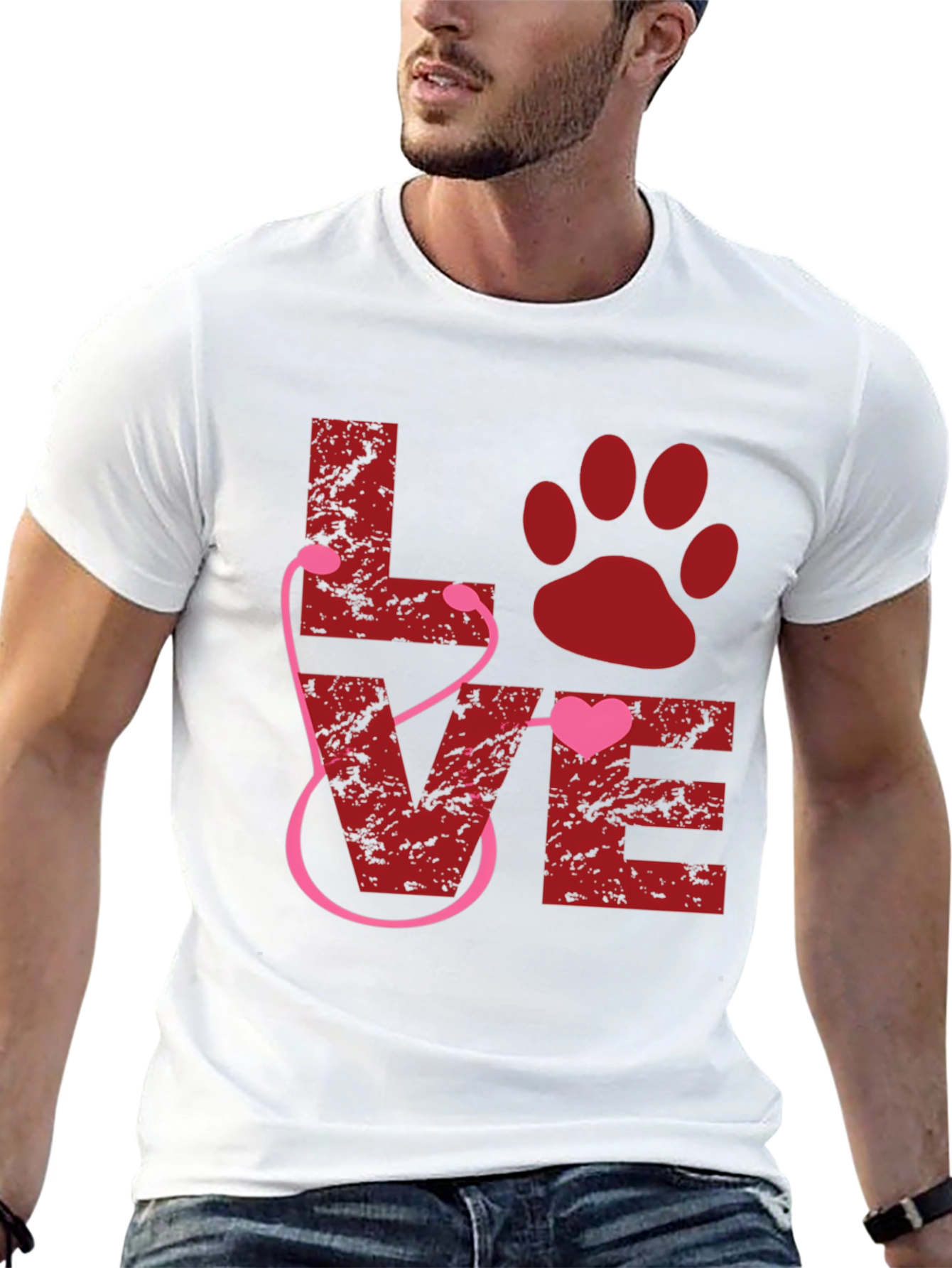 Veterinarian Love Paw Heart Stethoscope T-Shirt