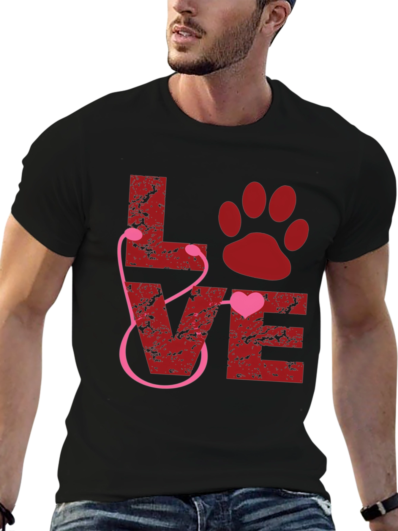 Veterinarian Love Paw Heart Stethoscope T-Shirt