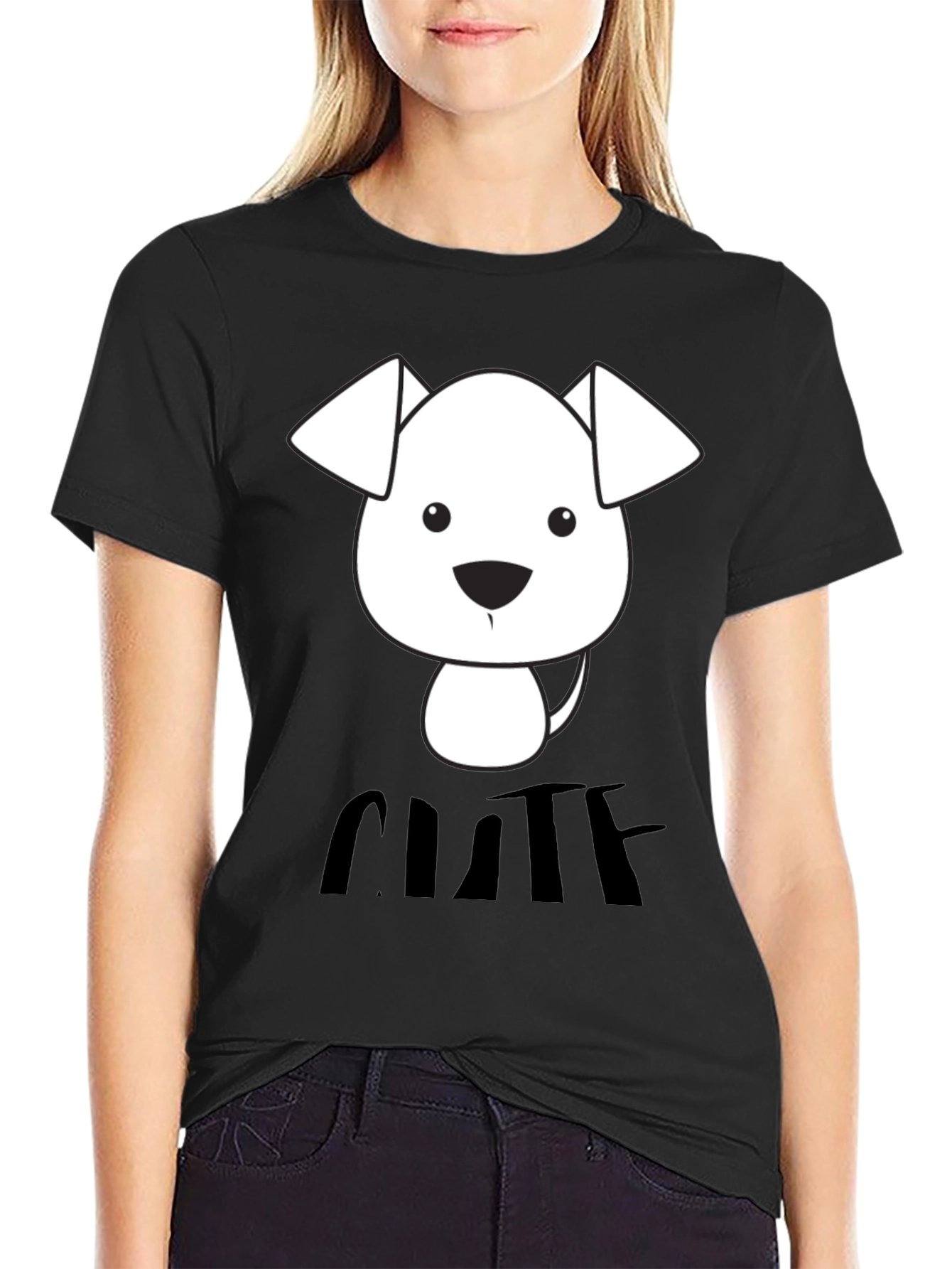 Cute Dog Graphic T-Shirt - Black