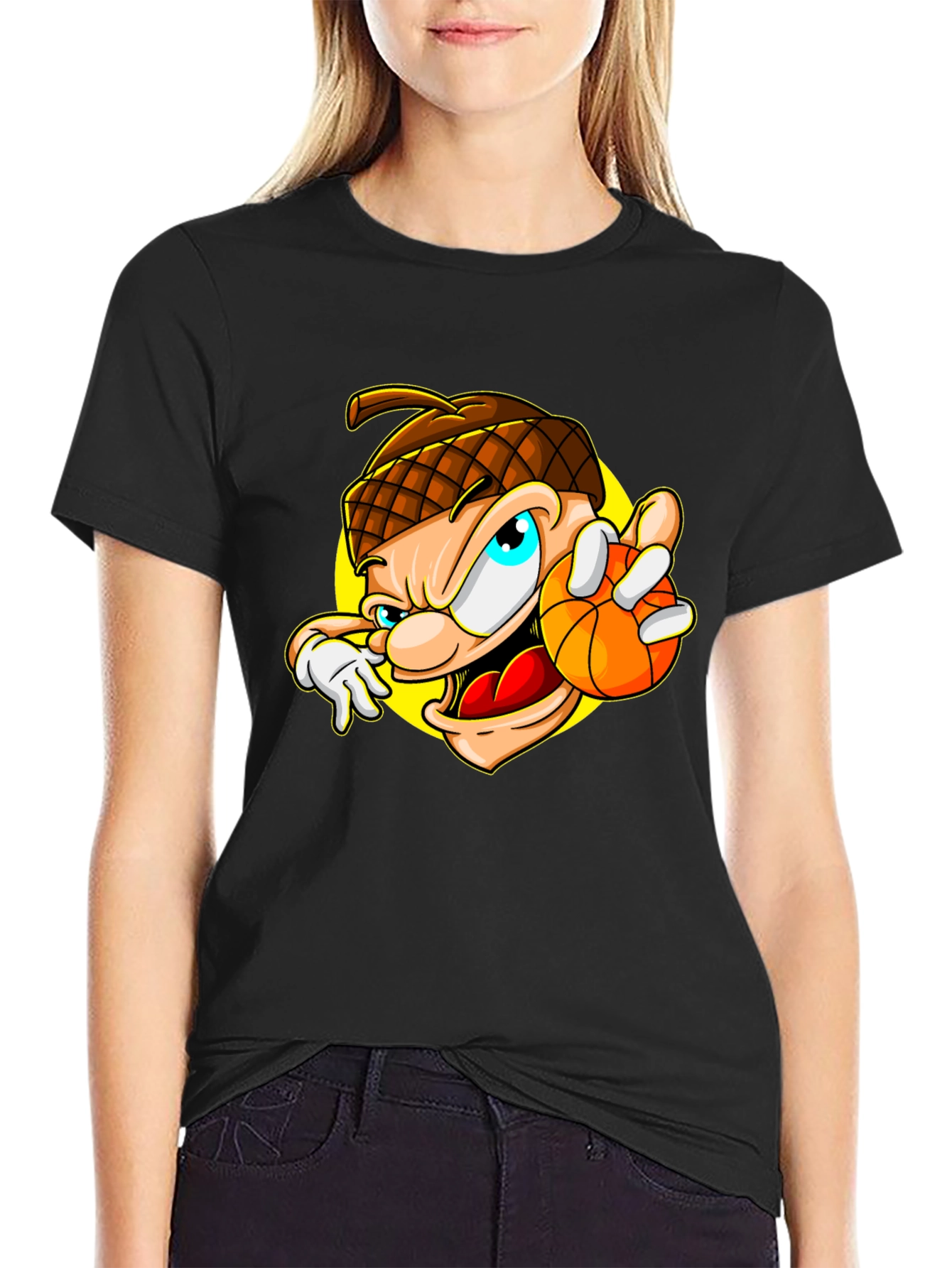 Cartoon Acorn Basketball T-Shirt