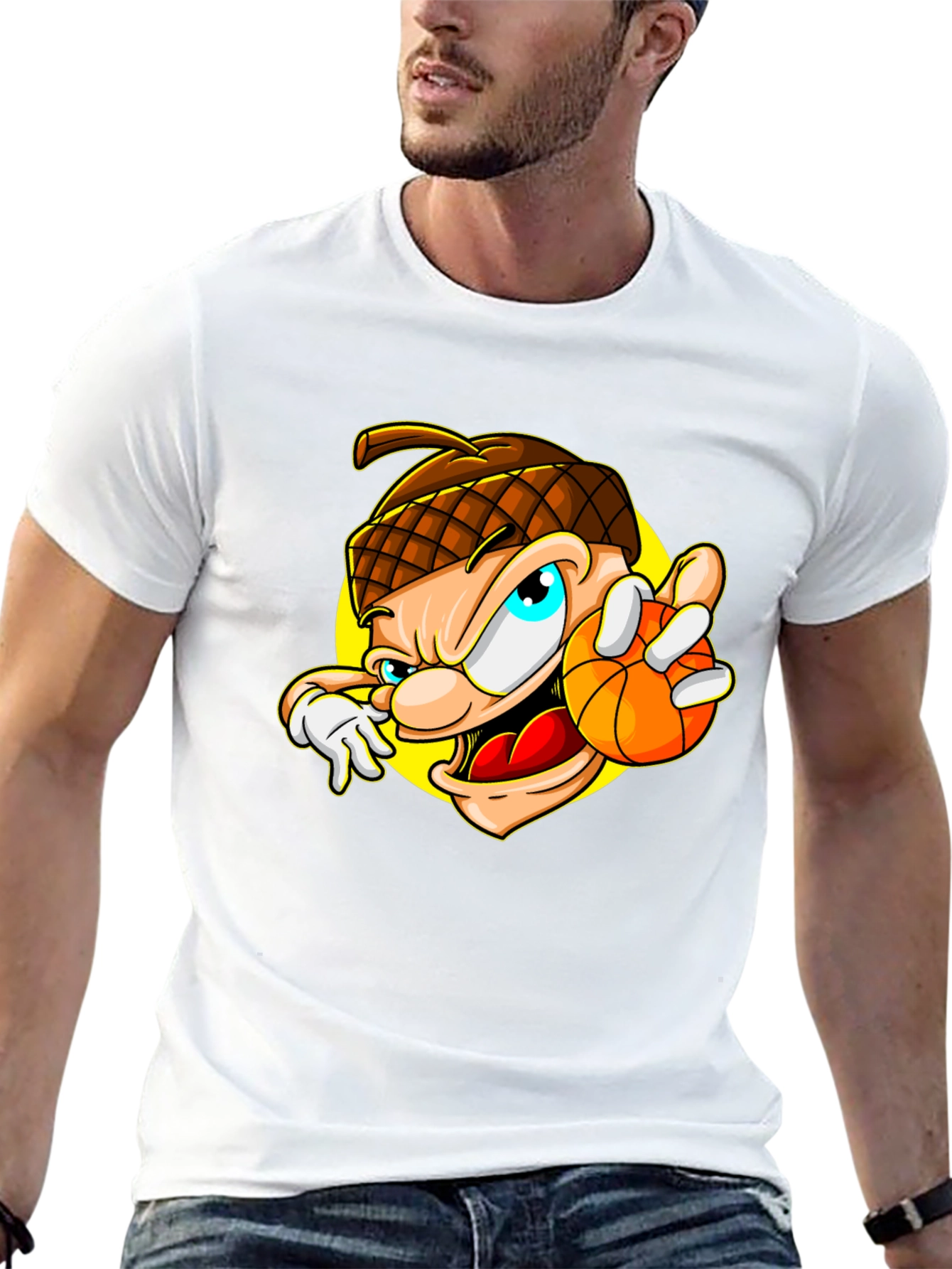 Cartoon Acorn Basketball T-Shirt