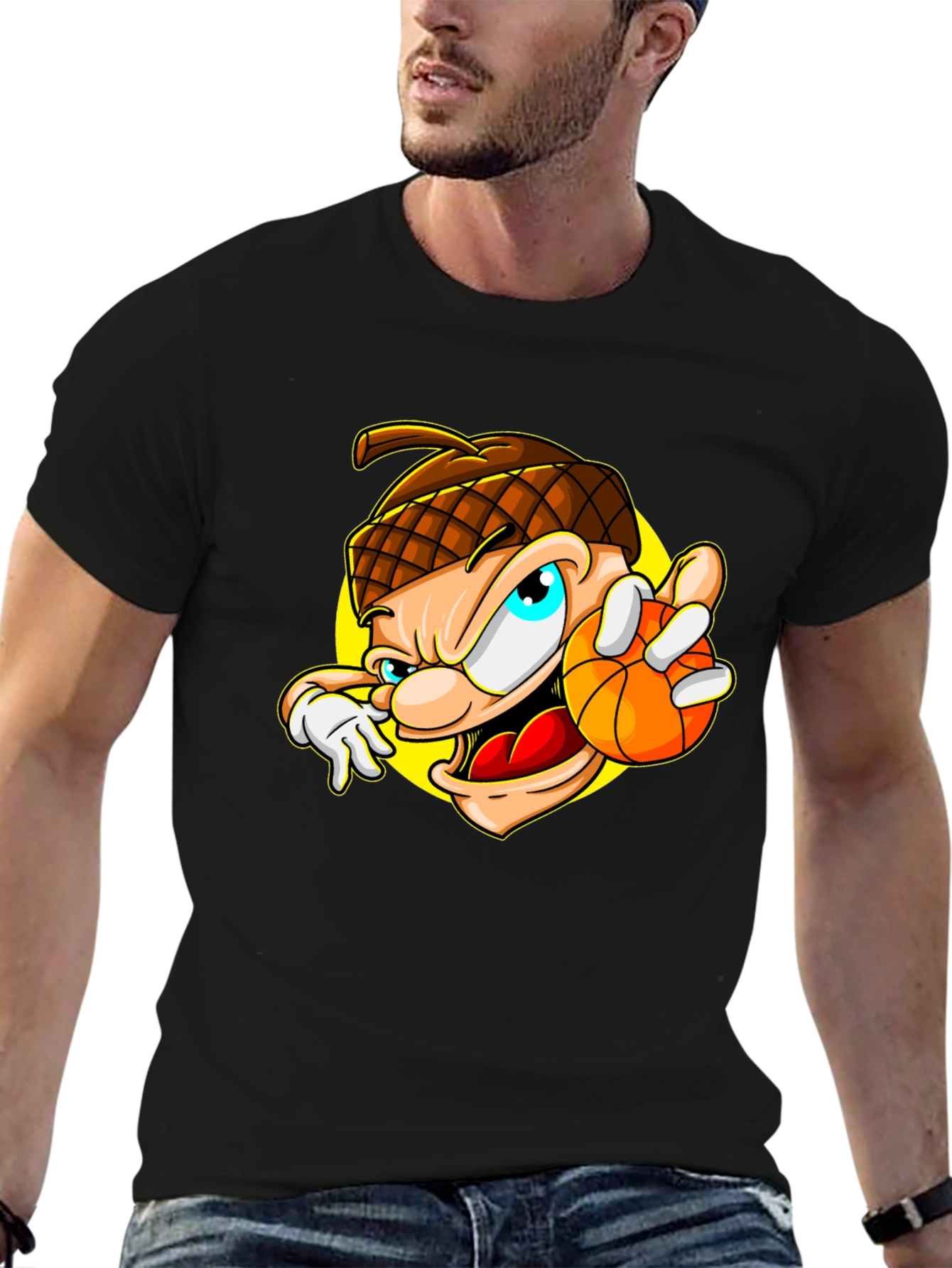 Cartoon Acorn Basketball T-Shirt