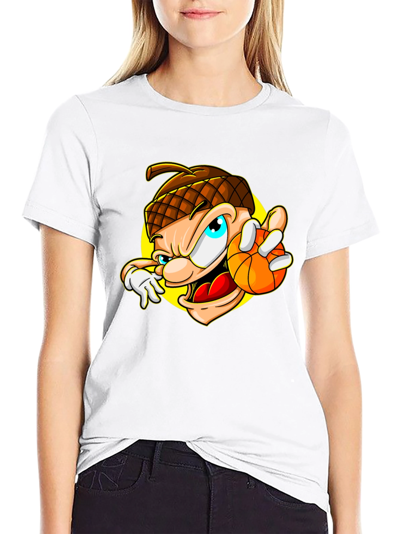 Cartoon Acorn Basketball T-Shirt