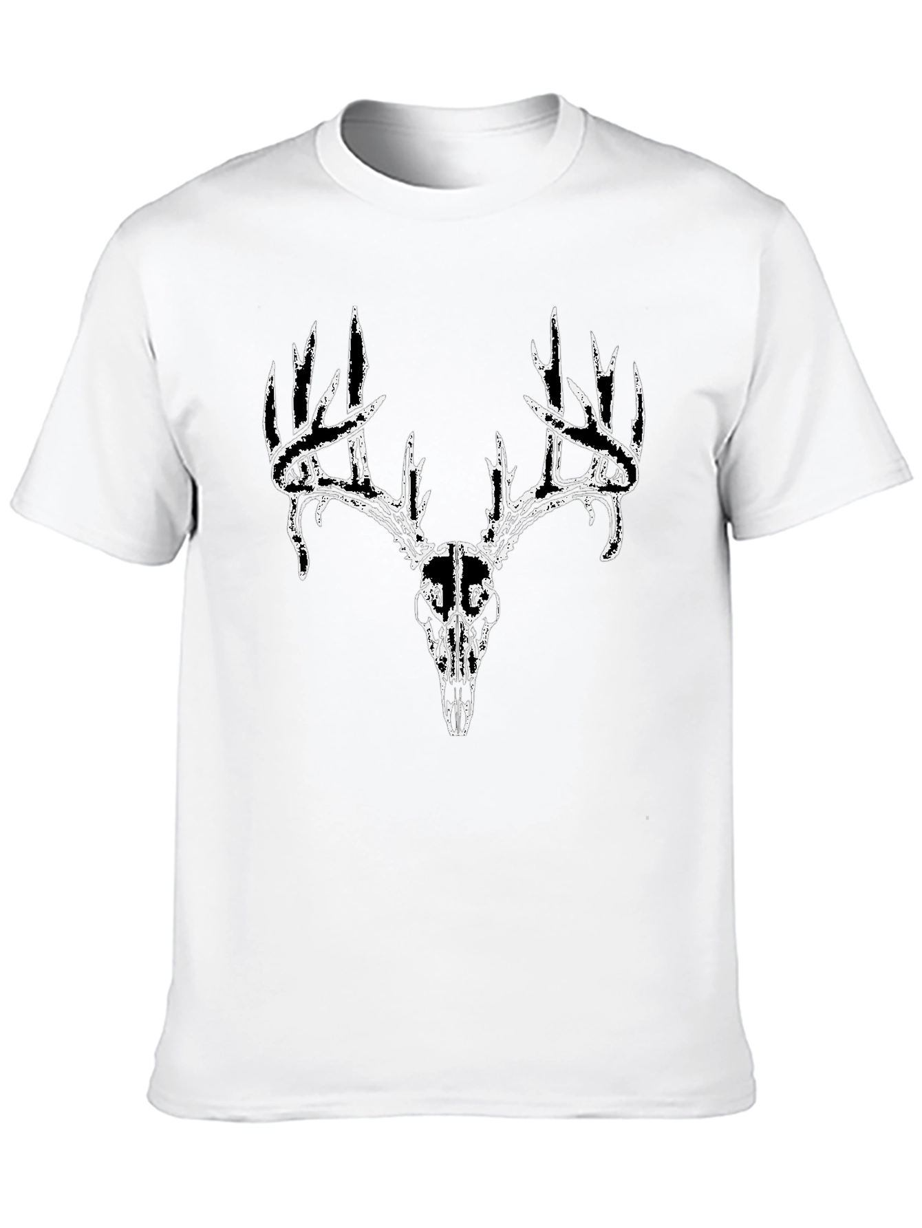 Mens Black T-Shirt with Deer Skull Graphic