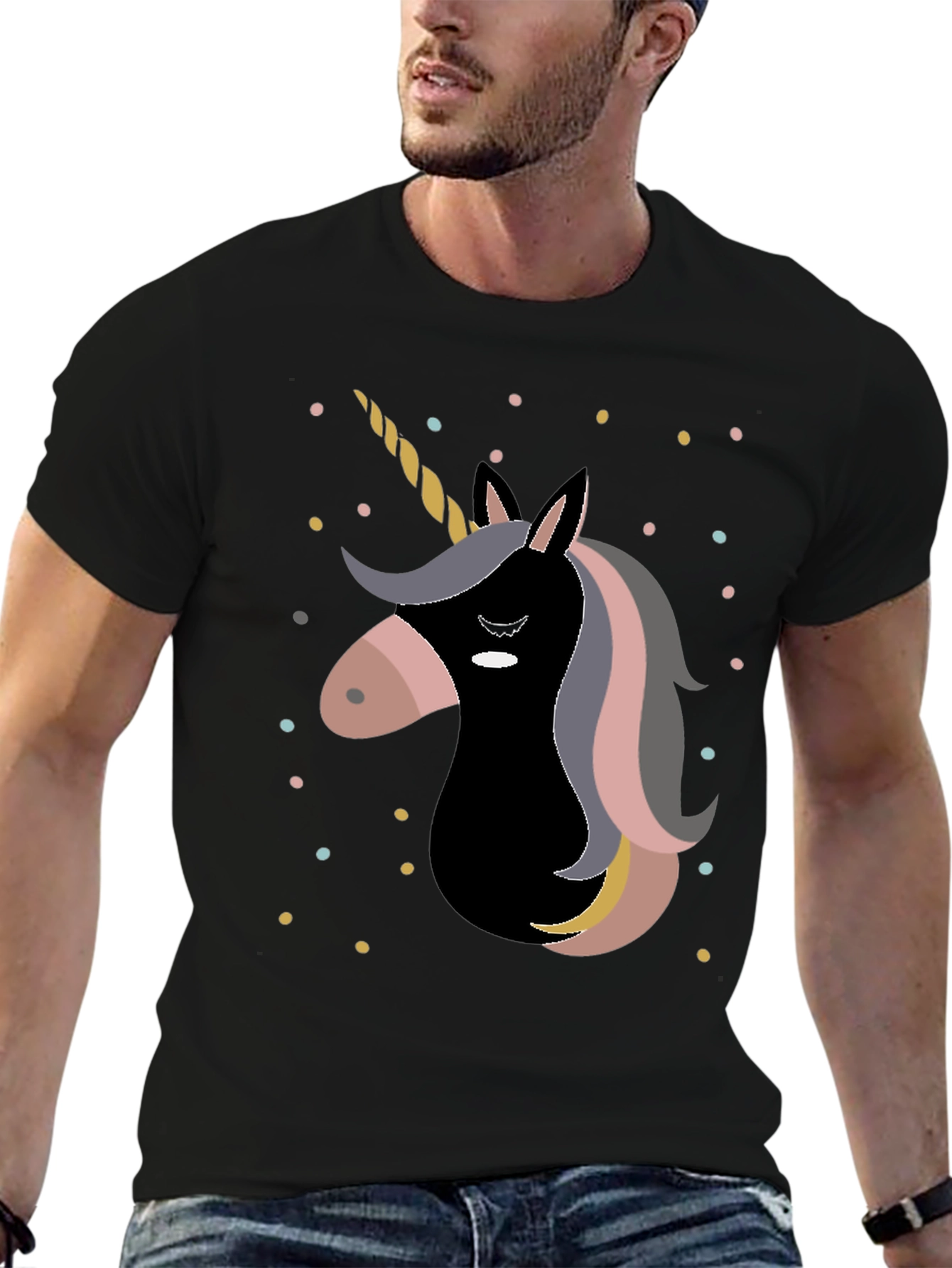 Unicorn Graphic Print Black T-Shirt