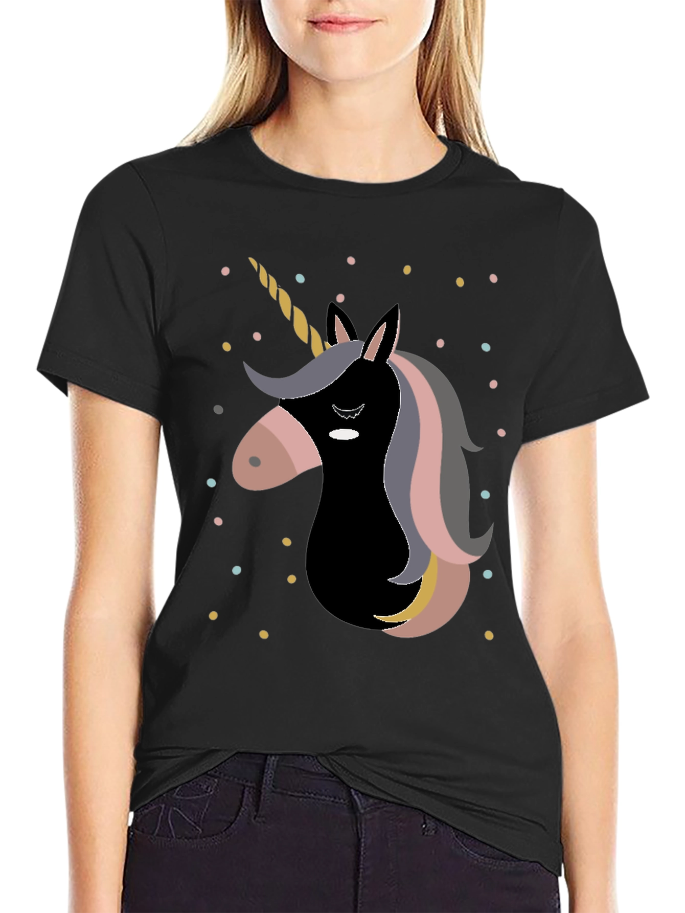 Unicorn Graphic Print Black T-Shirt