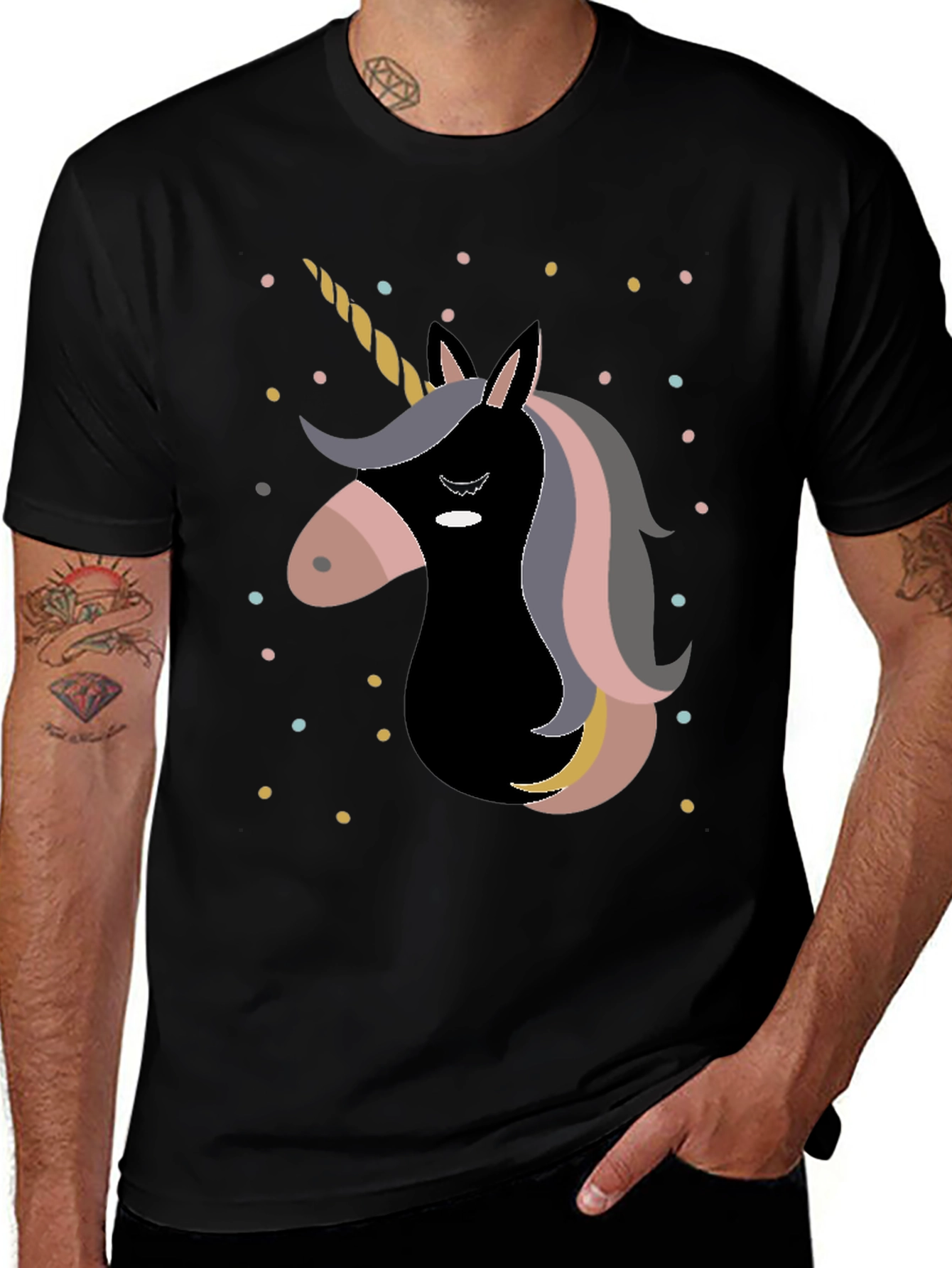 Unicorn Graphic Print Black T-Shirt