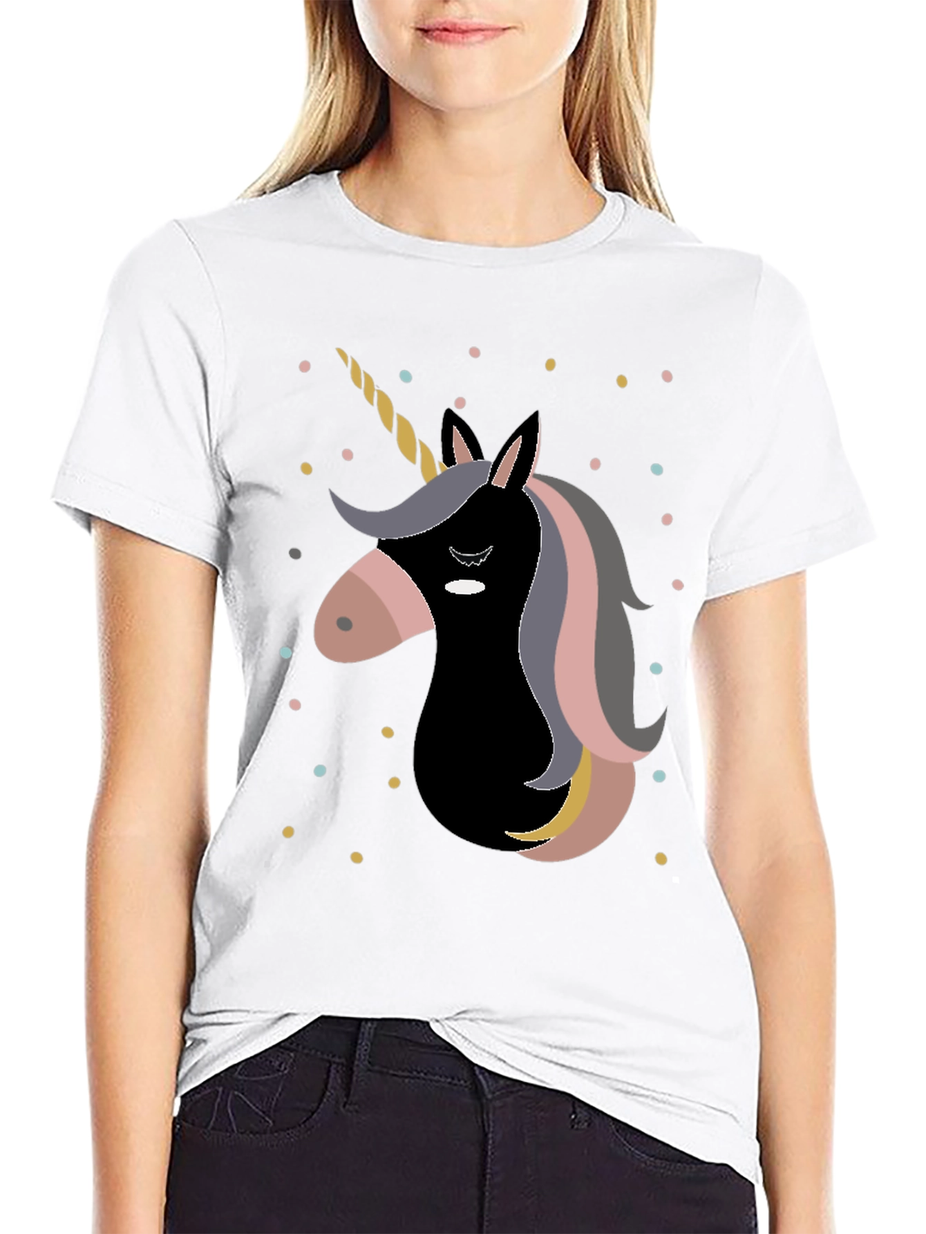 Unicorn Graphic Print Black T-Shirt