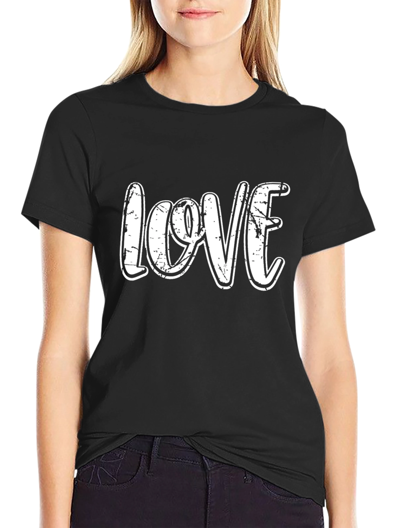 LOVE Graphic Print Tee - Black Cotton Casual Top