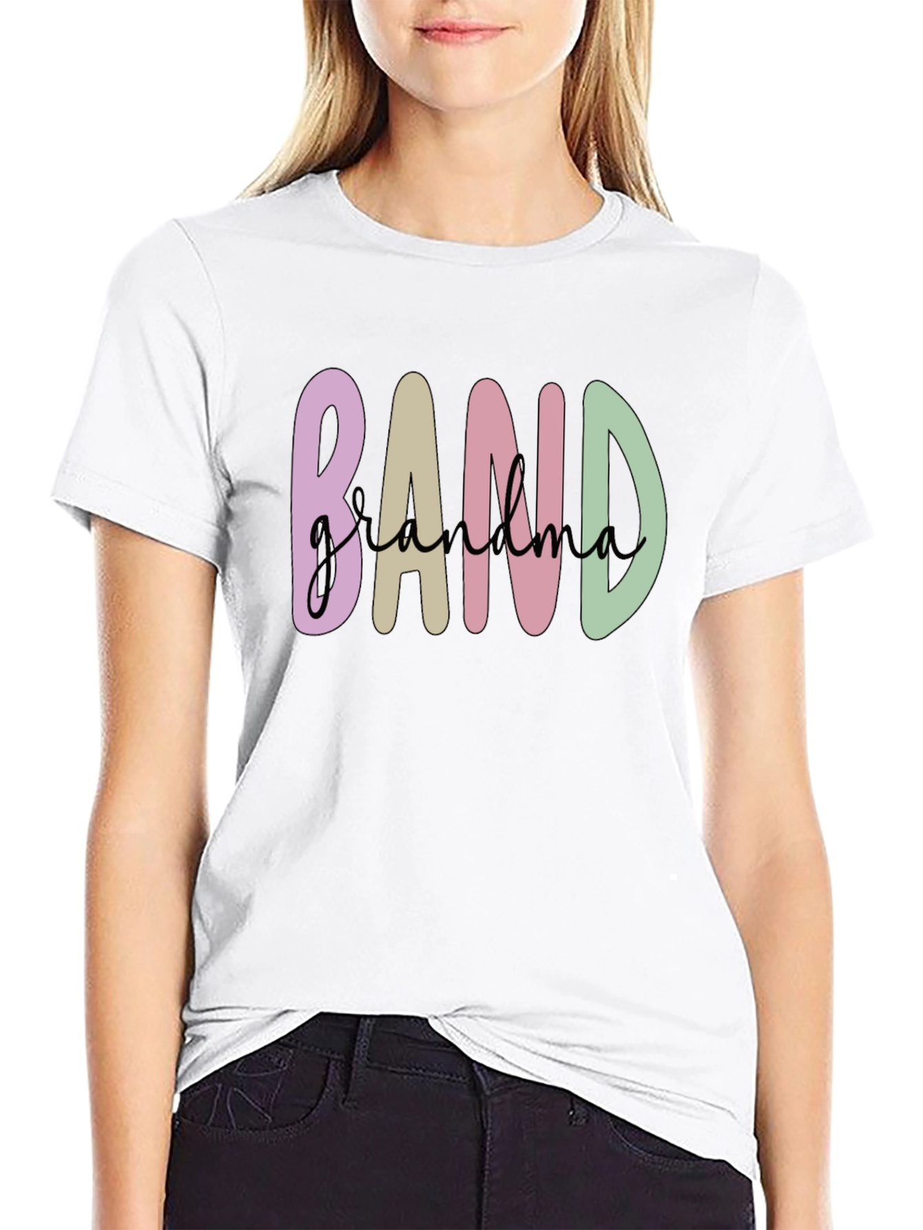 Band Grandma T-Shirt Black Casual