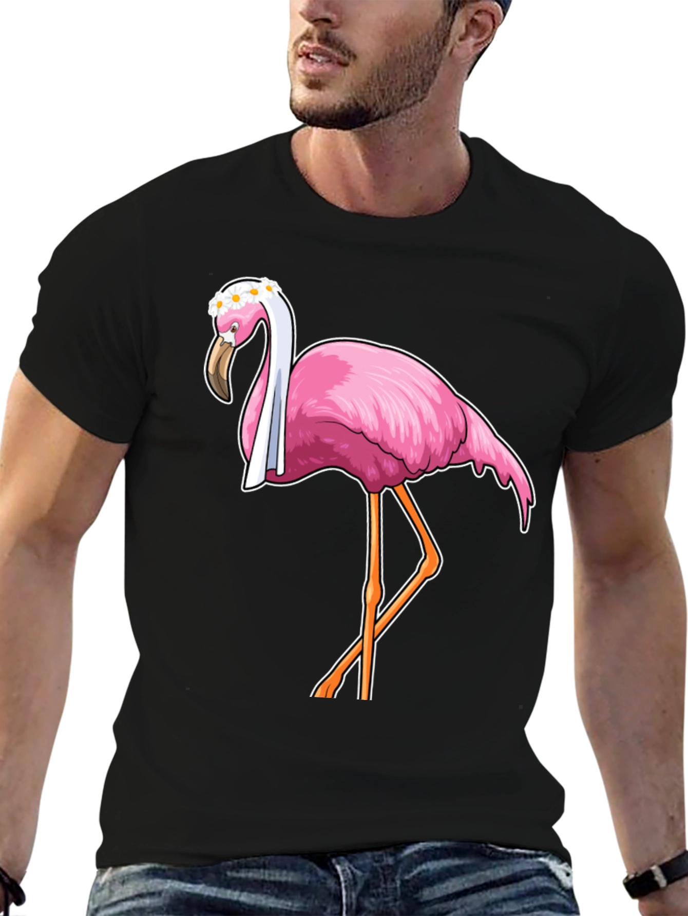 Funny Flamingo T-Shirt with Floral Crown