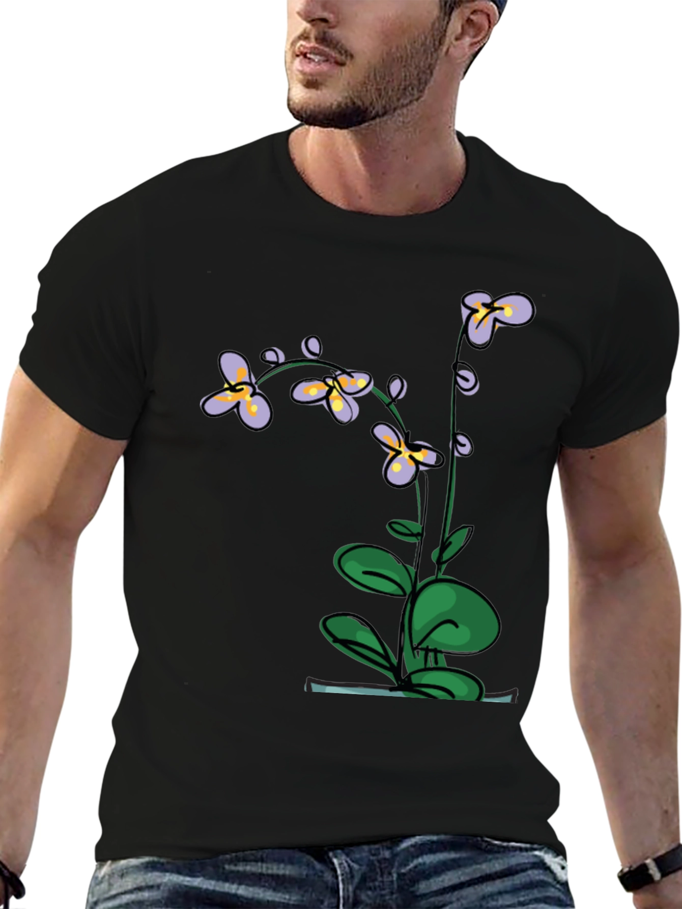 Botanical Print Black T-Shirt