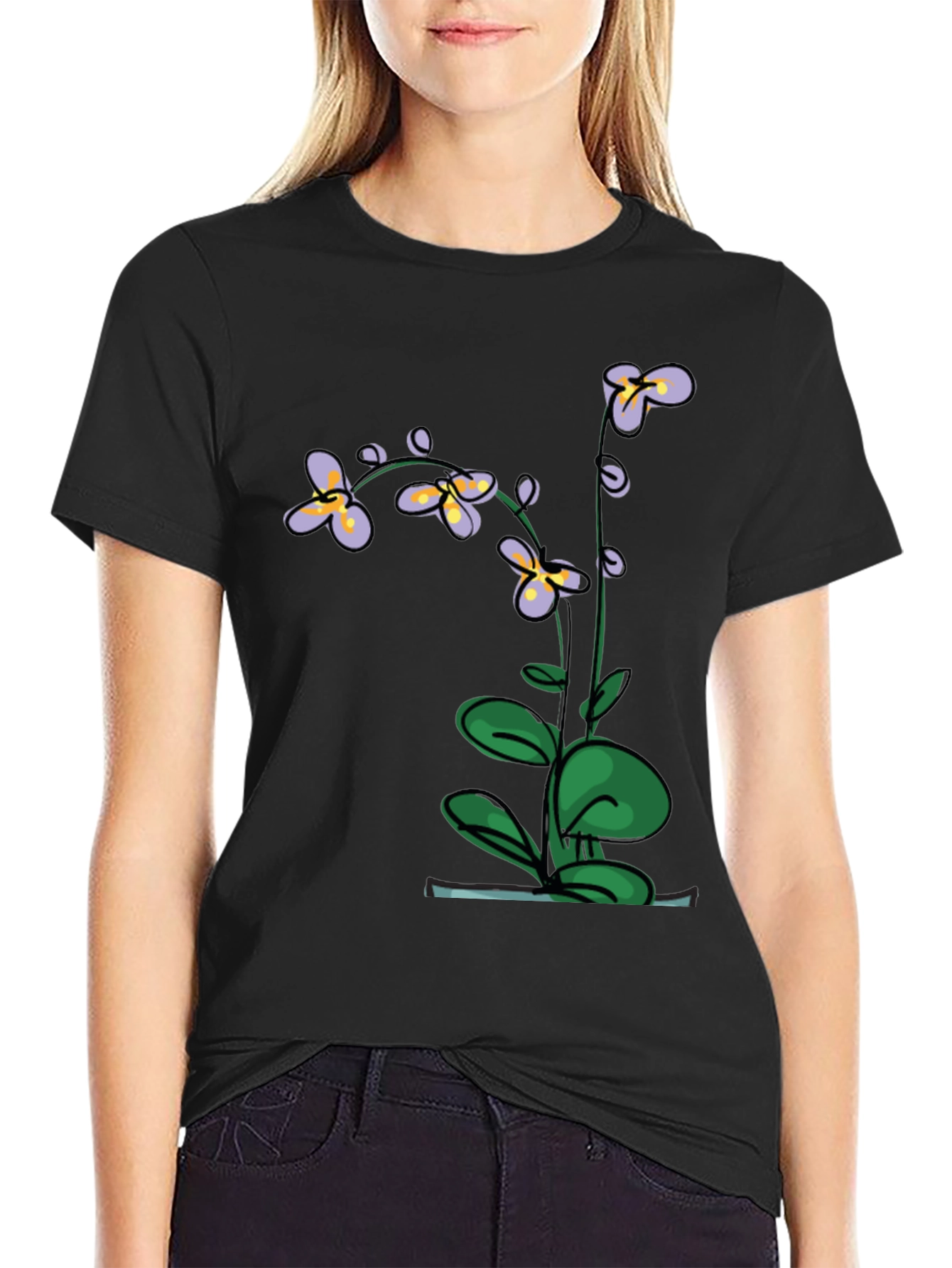 Botanical Print Black T-Shirt