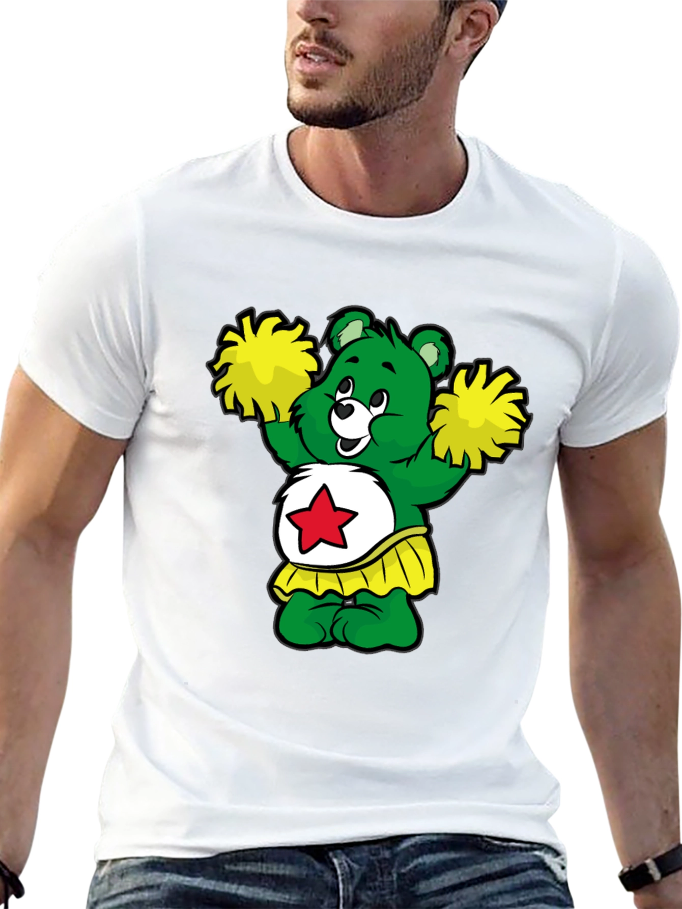 Cheerleader Bear T-Shirt - Black Cotton Tee