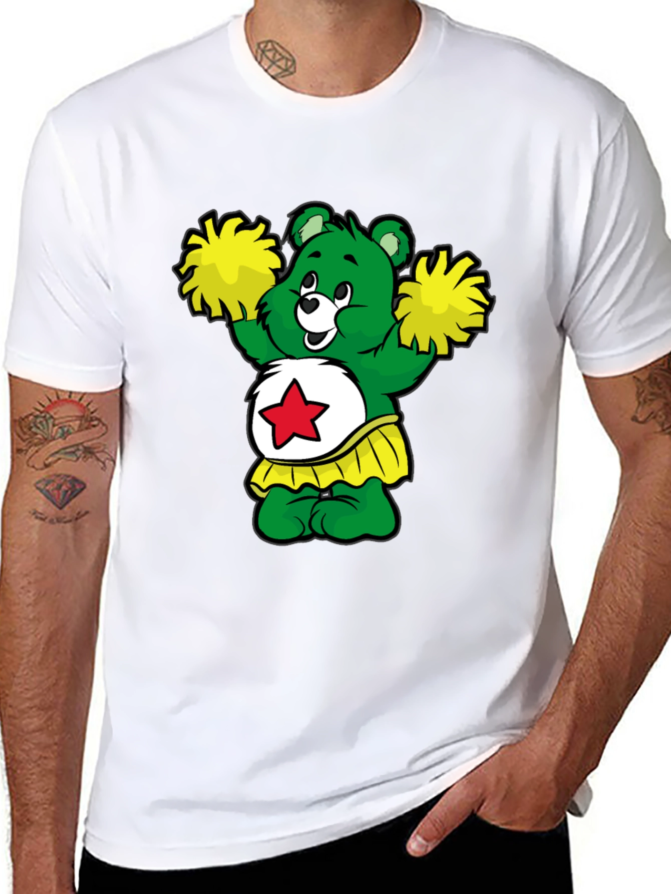 Cheerleader Bear T-Shirt - Black Cotton Tee