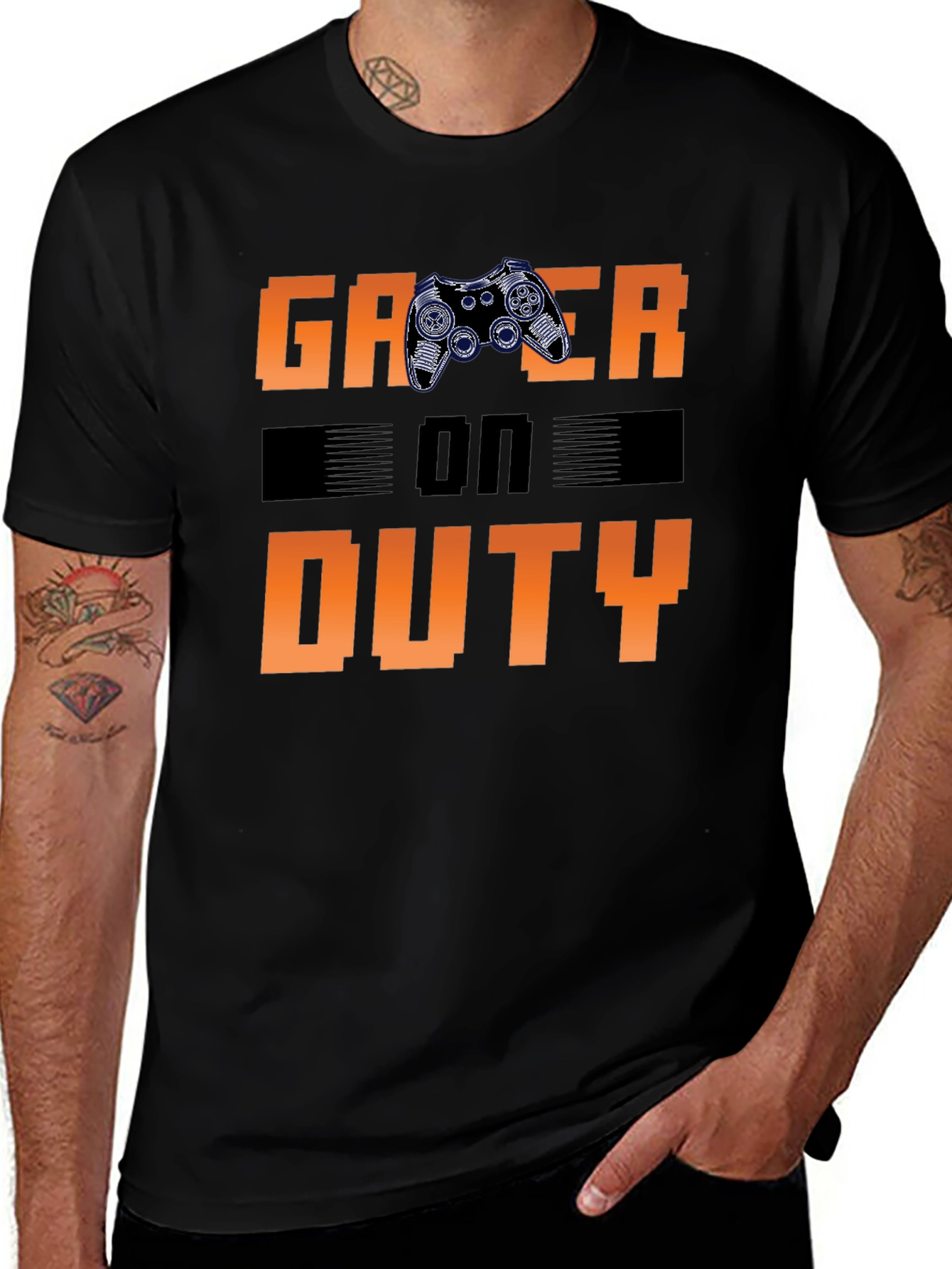 Gamer On Duty Graphic Print Black T-Shirt