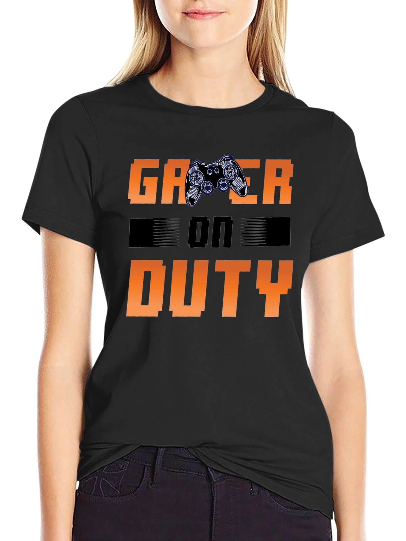 Gamer On Duty Graphic Print Black T-Shirt