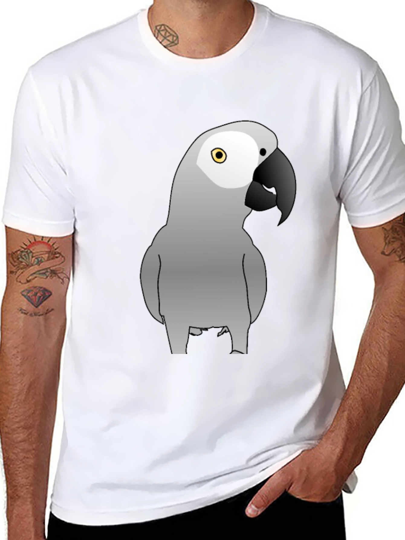 Grey Parrot Graphic Tee - Mens Black T-Shirt