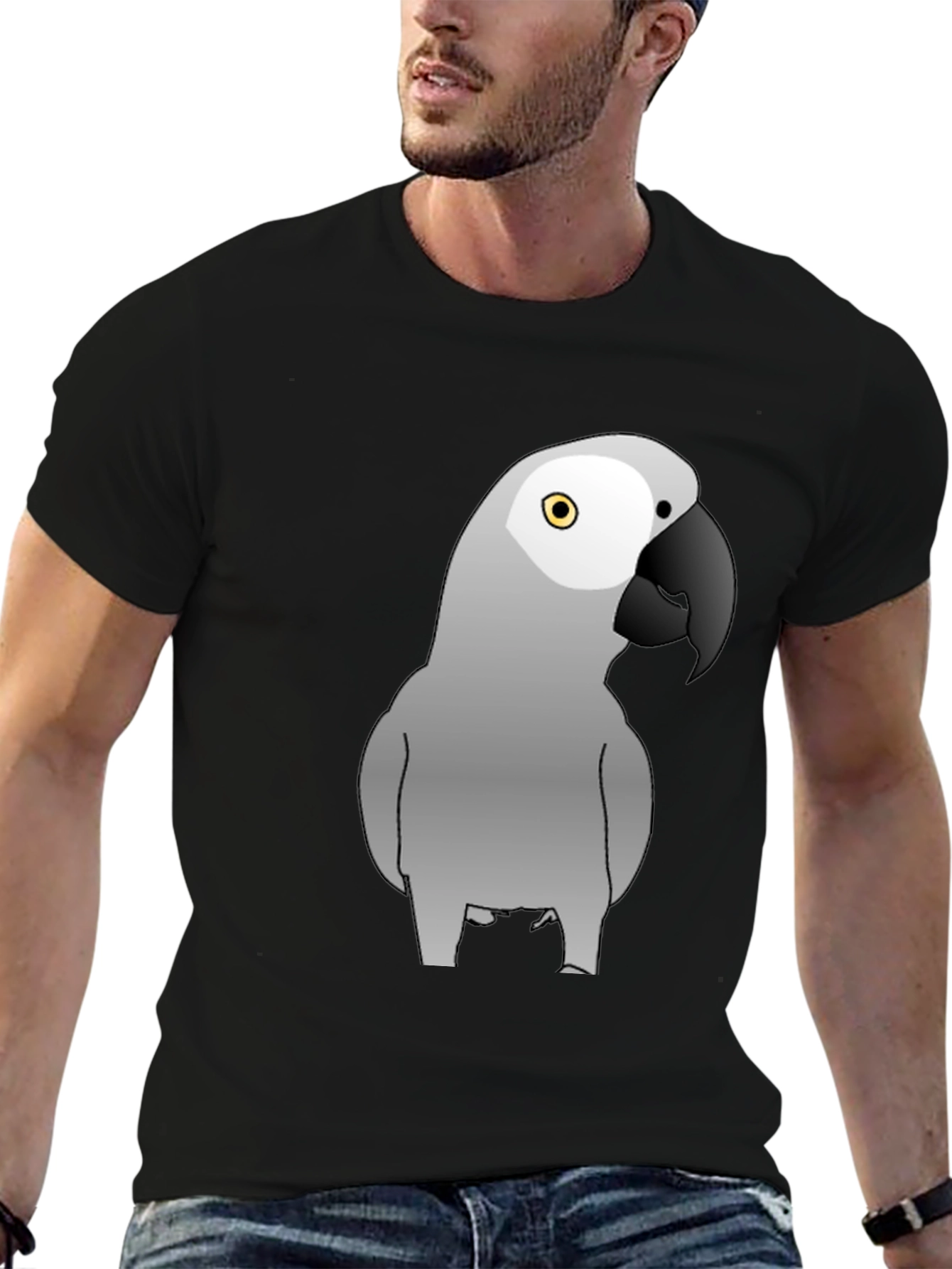 Grey Parrot Graphic Tee - Mens Black T-Shirt