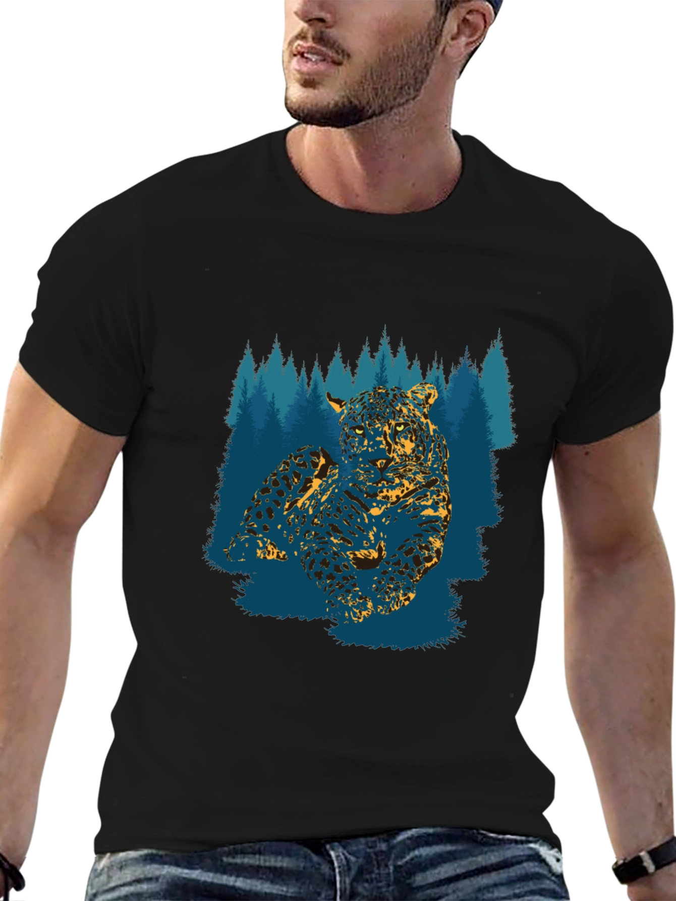 Leopard Forest Graphic Tee - Black