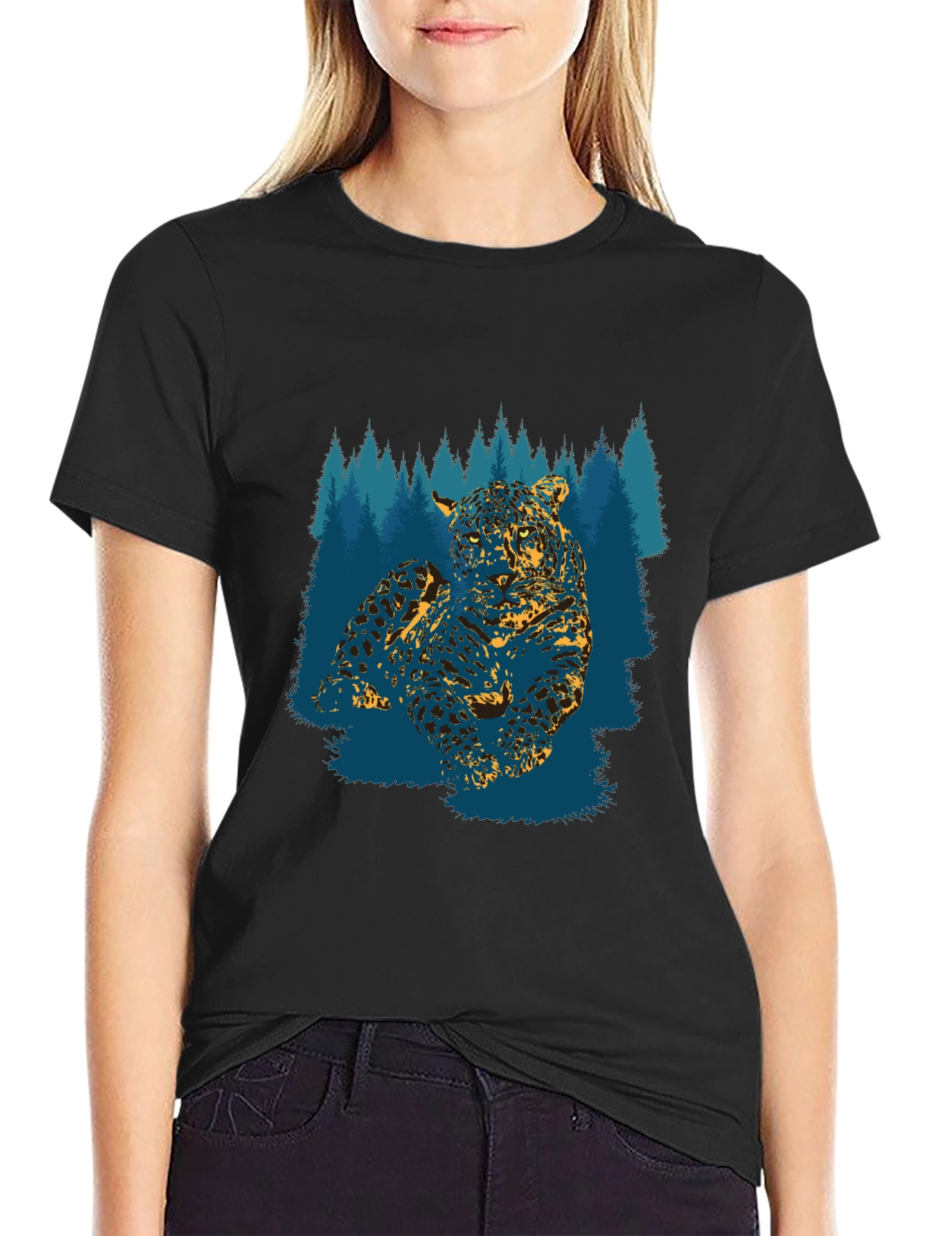 Leopard Forest Graphic Tee - Black