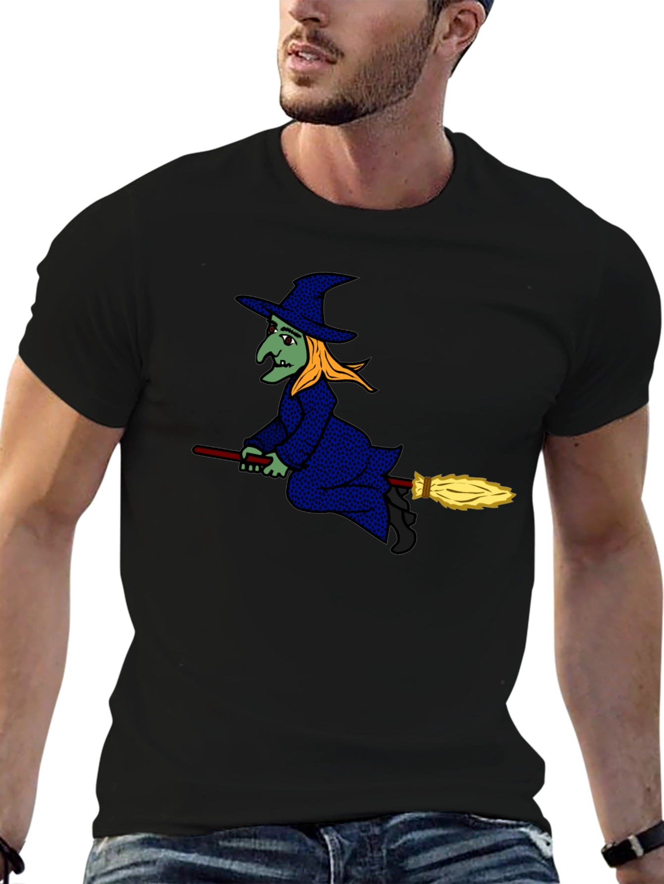 Witch on Broomstick Graphic Tee - Halloween Apparel