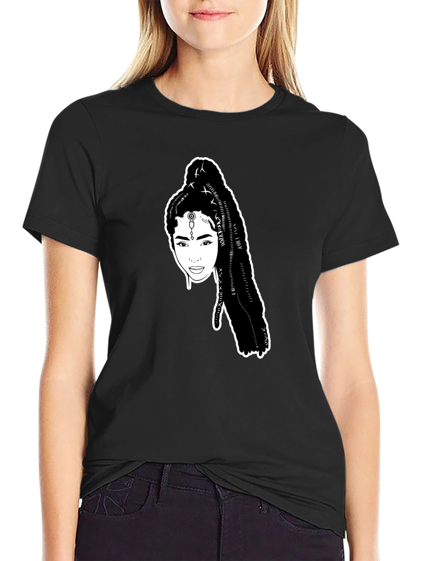 Black T-Shirt with Woman Portrait