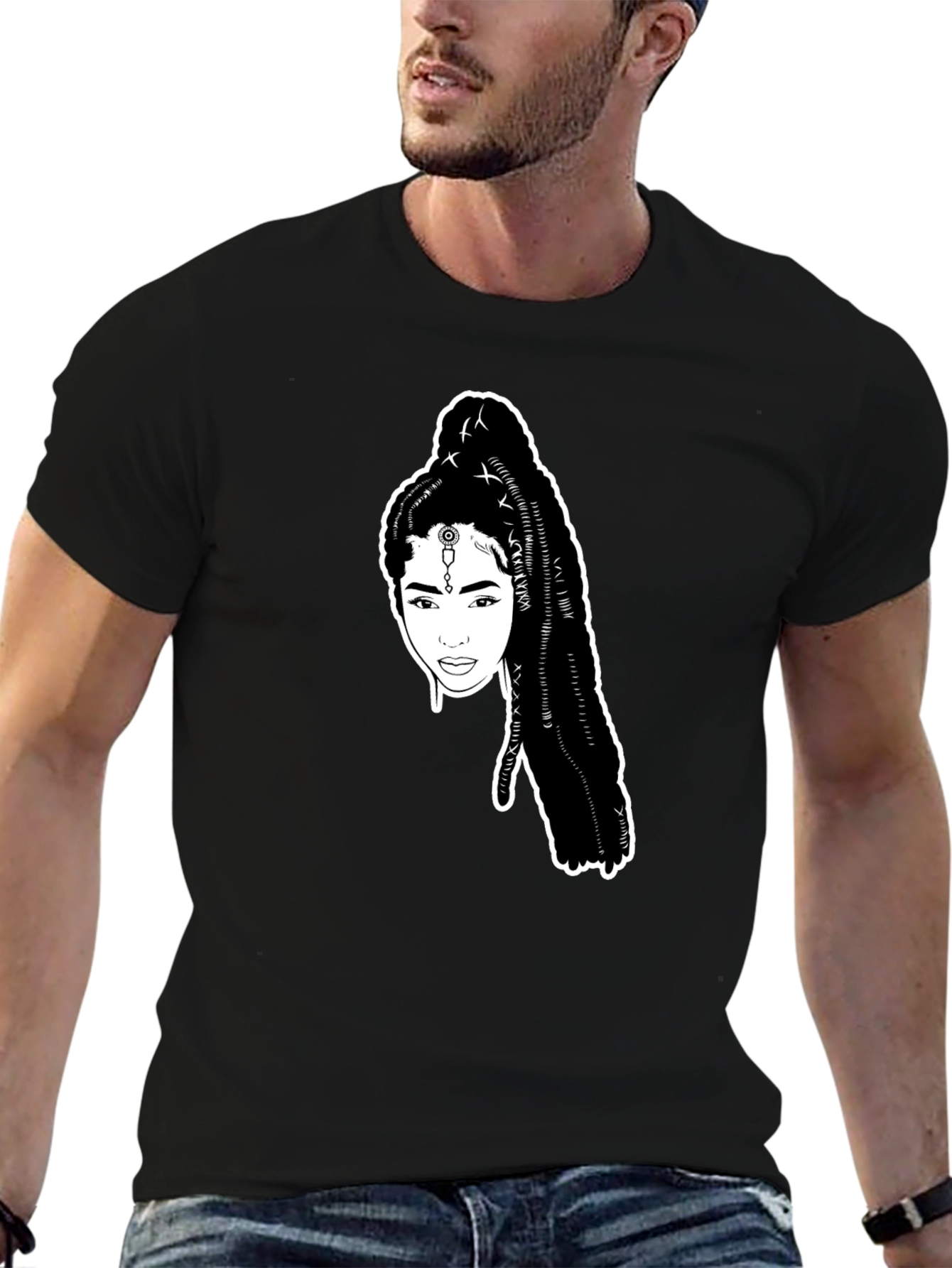 Black T-Shirt with Woman Portrait