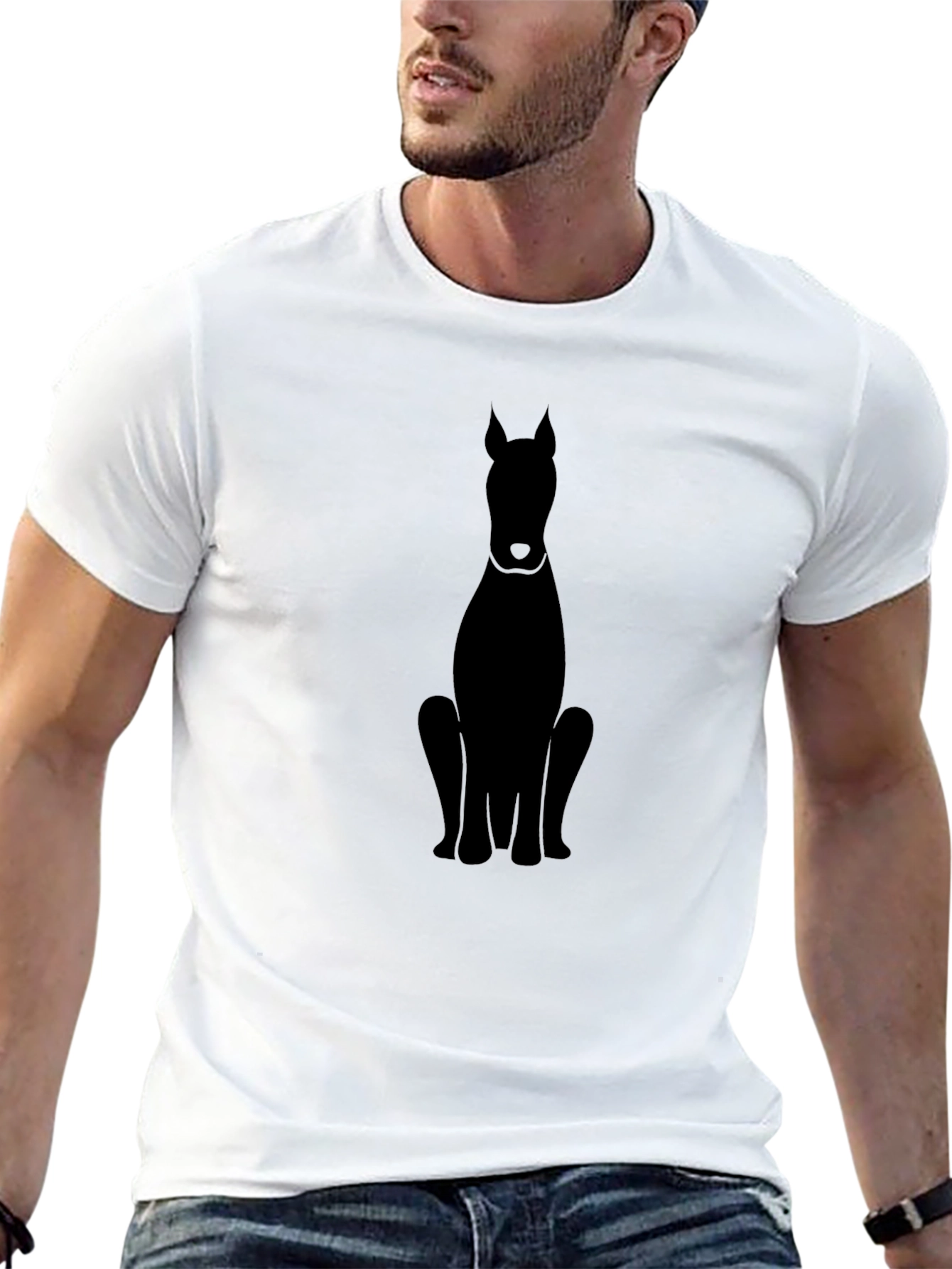 Mens Black Doberman Dog Silhouette T-Shirt