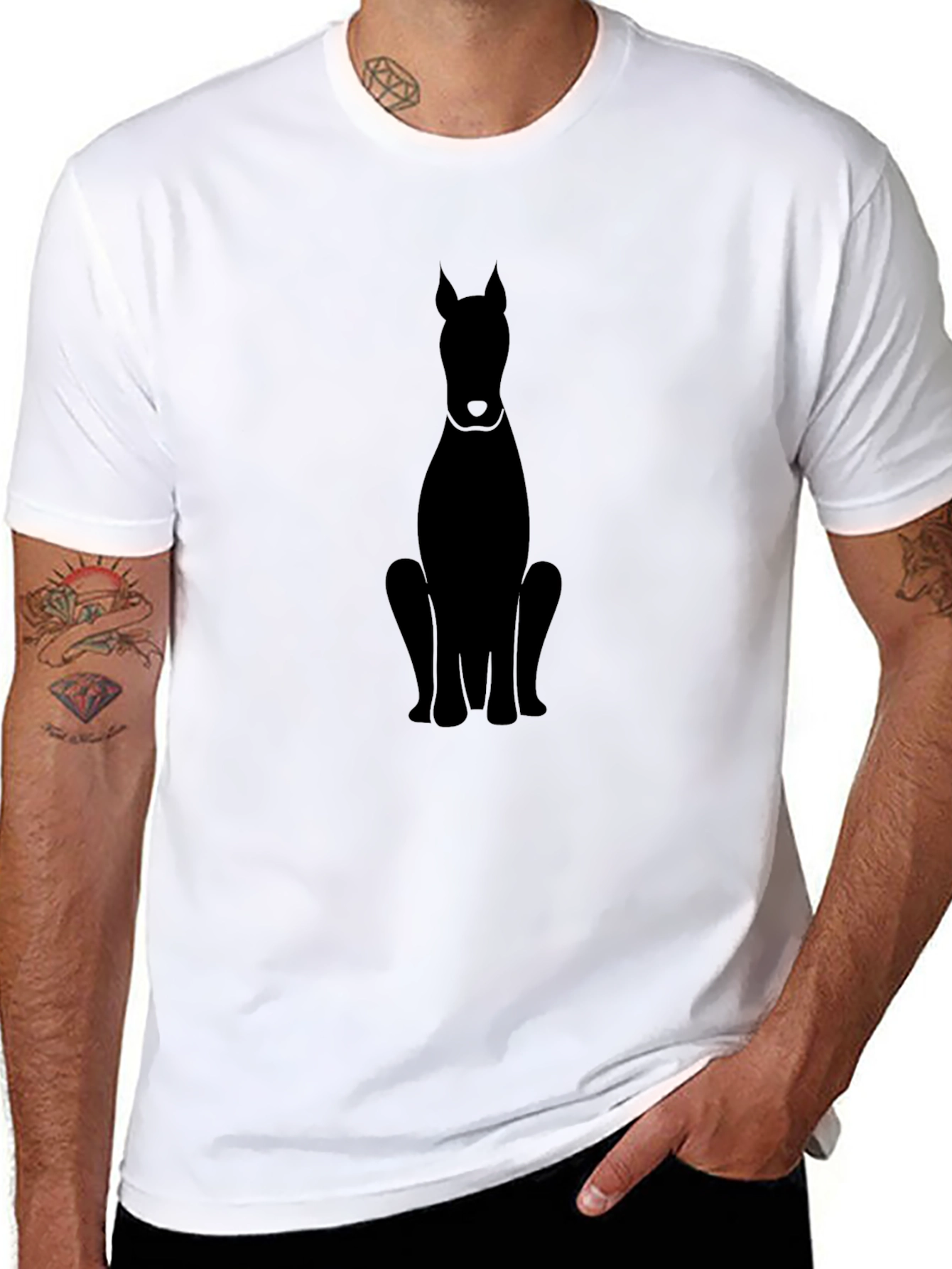 Mens Black Doberman Dog Silhouette T-Shirt