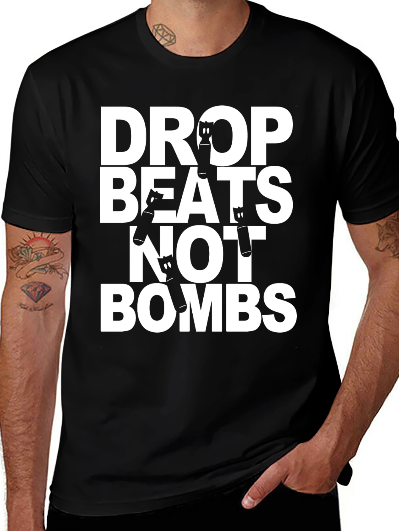 Drop Beats Not Bombs Graphic Tee - Black