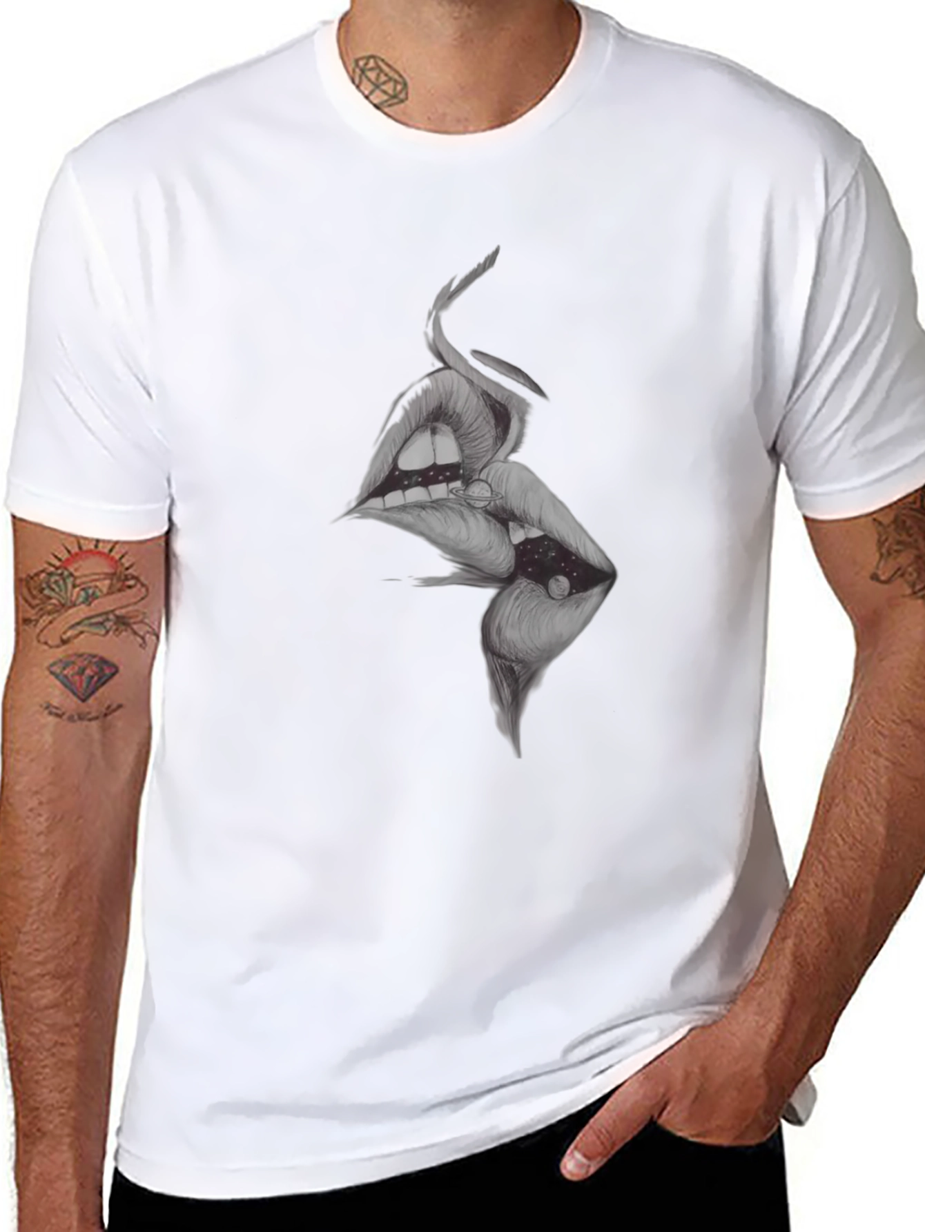 Surreal Lips Graphic Black T-Shirt