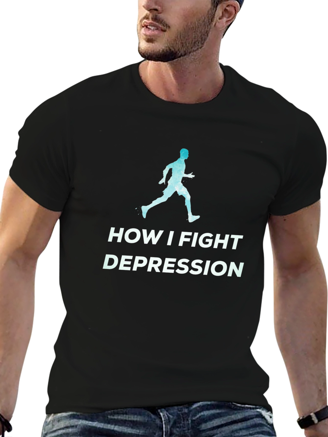 Fight Depression Running T-Shirt - Motivational Tee