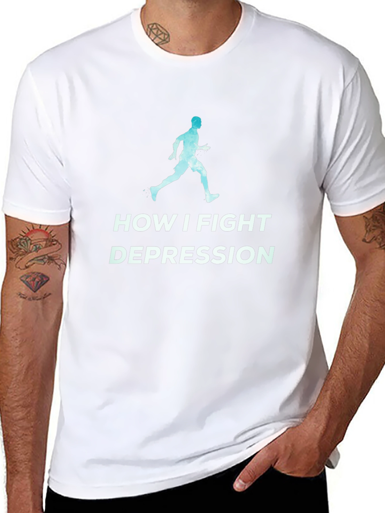 Fight Depression Running T-Shirt - Motivational Tee