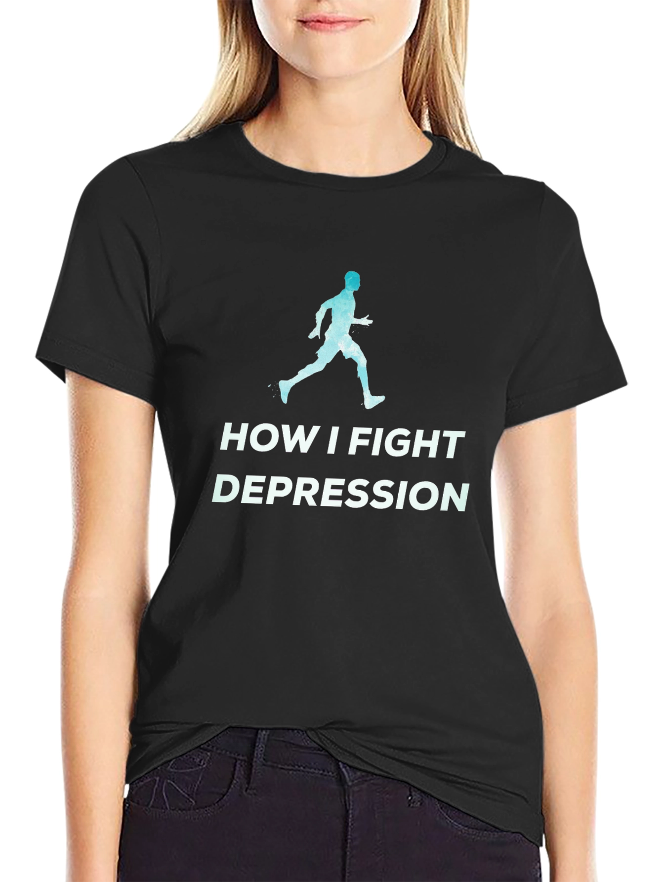 Fight Depression Running T-Shirt - Motivational Tee
