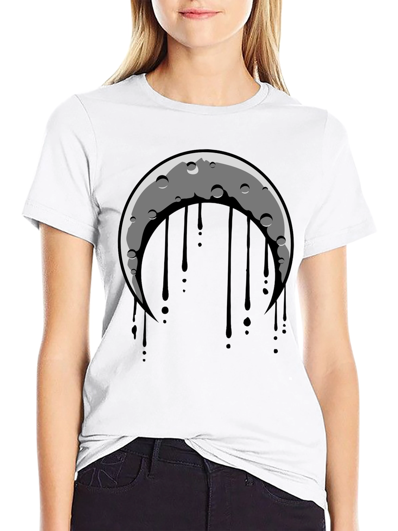 Crescent Moon Dripping Graphic Tee - Black