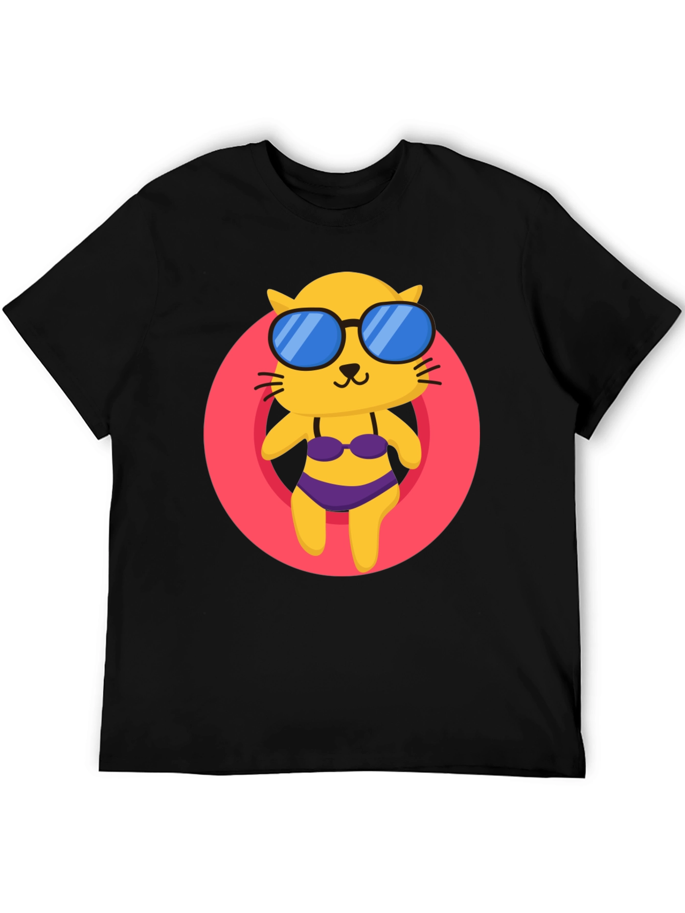 Summer Cat T-Shirt - Black Cotton Tee