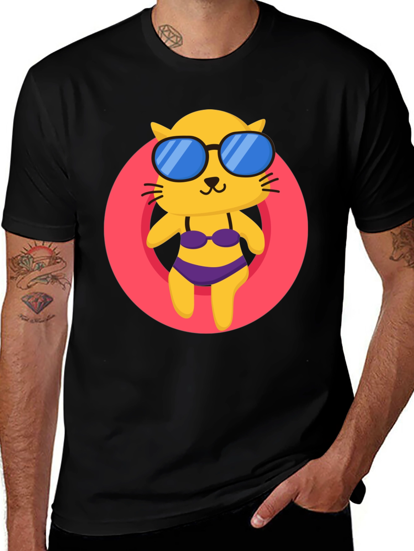 Summer Cat T-Shirt - Black Cotton Tee