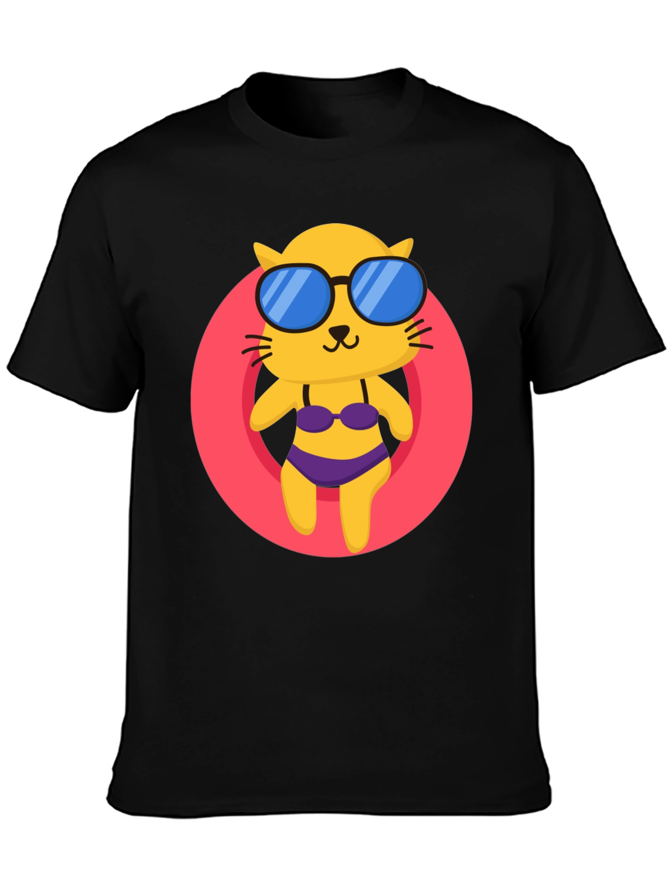 Summer Cat T-Shirt - Black Cotton Tee