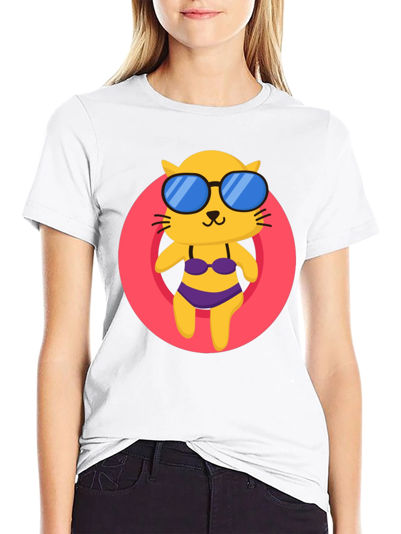 Summer Cat T-Shirt - Black Cotton Tee