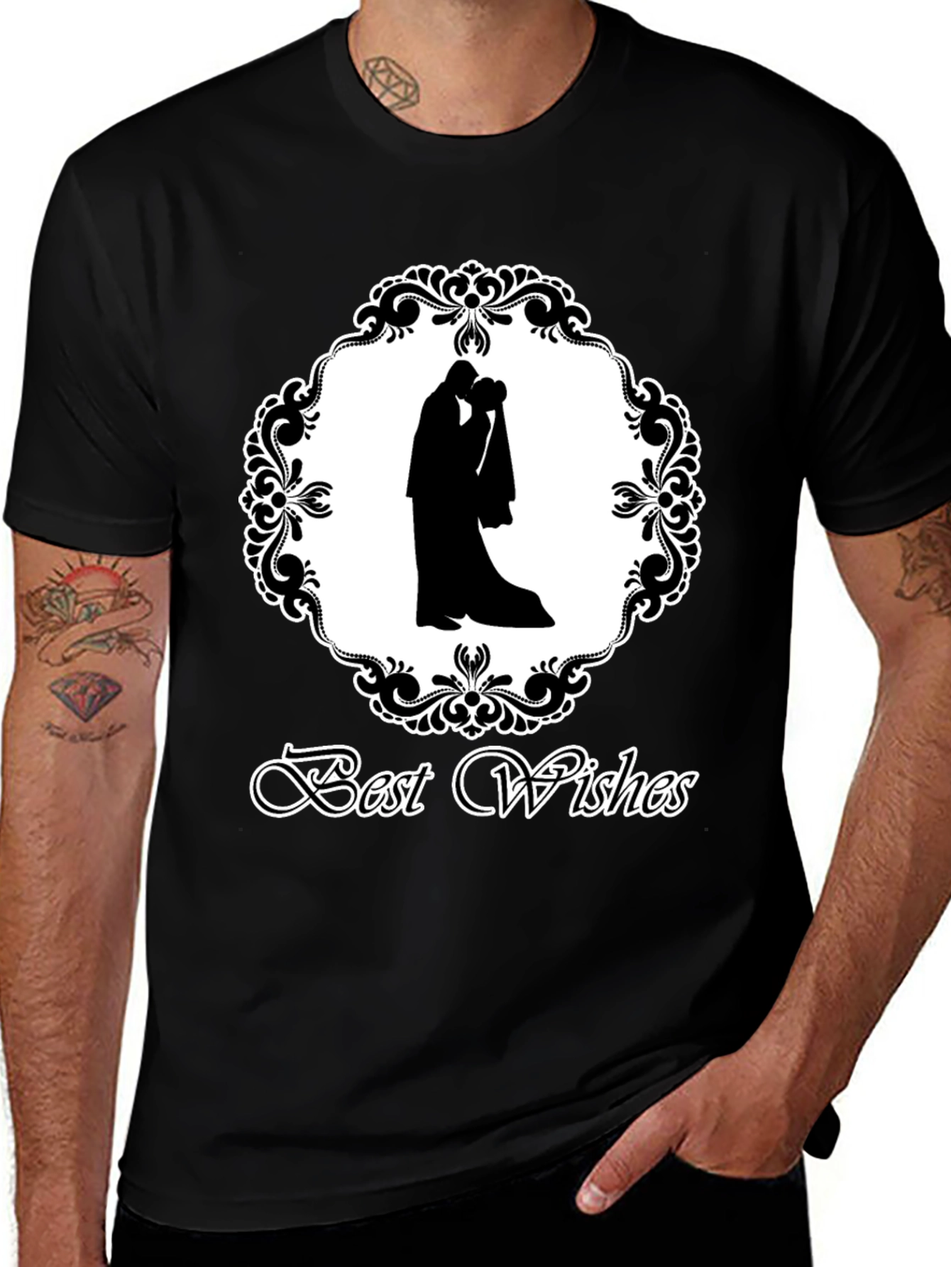 Best Wishes Wedding Couple T-Shirt - Black